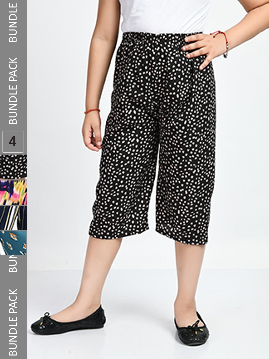 

IndiWeaves Girls Pack of 4 Printed Capris, Yellow