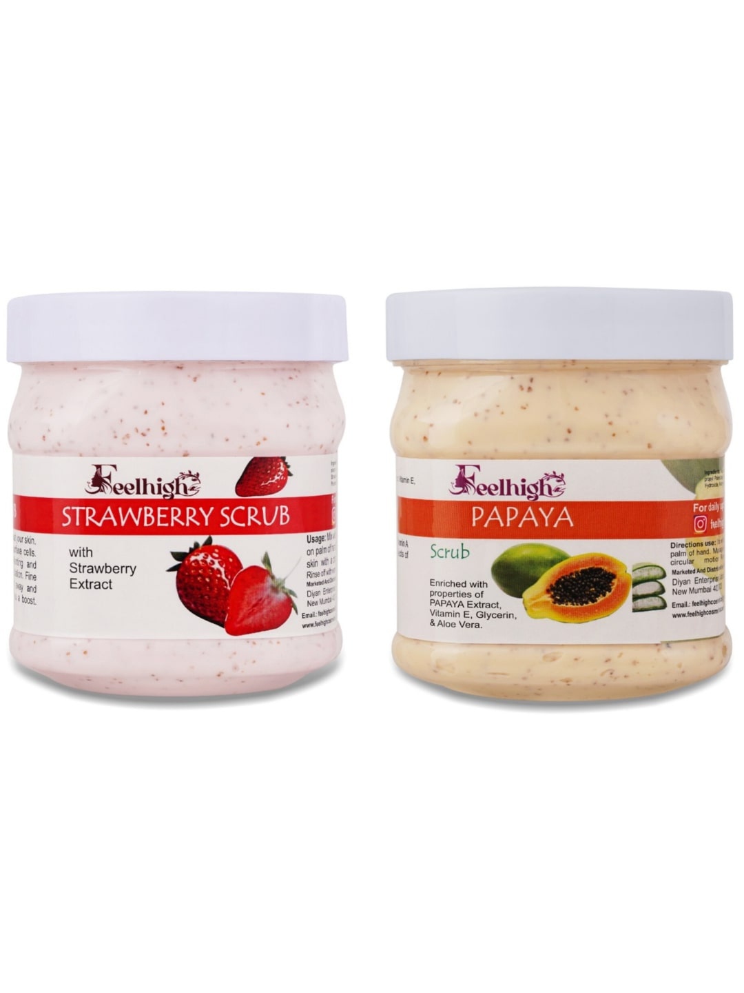 

FEELHIGH Set Of 2 Strawberry Scrub & Papaya Scrub For Face & Body Exfoliators 500 ml Each, Pink