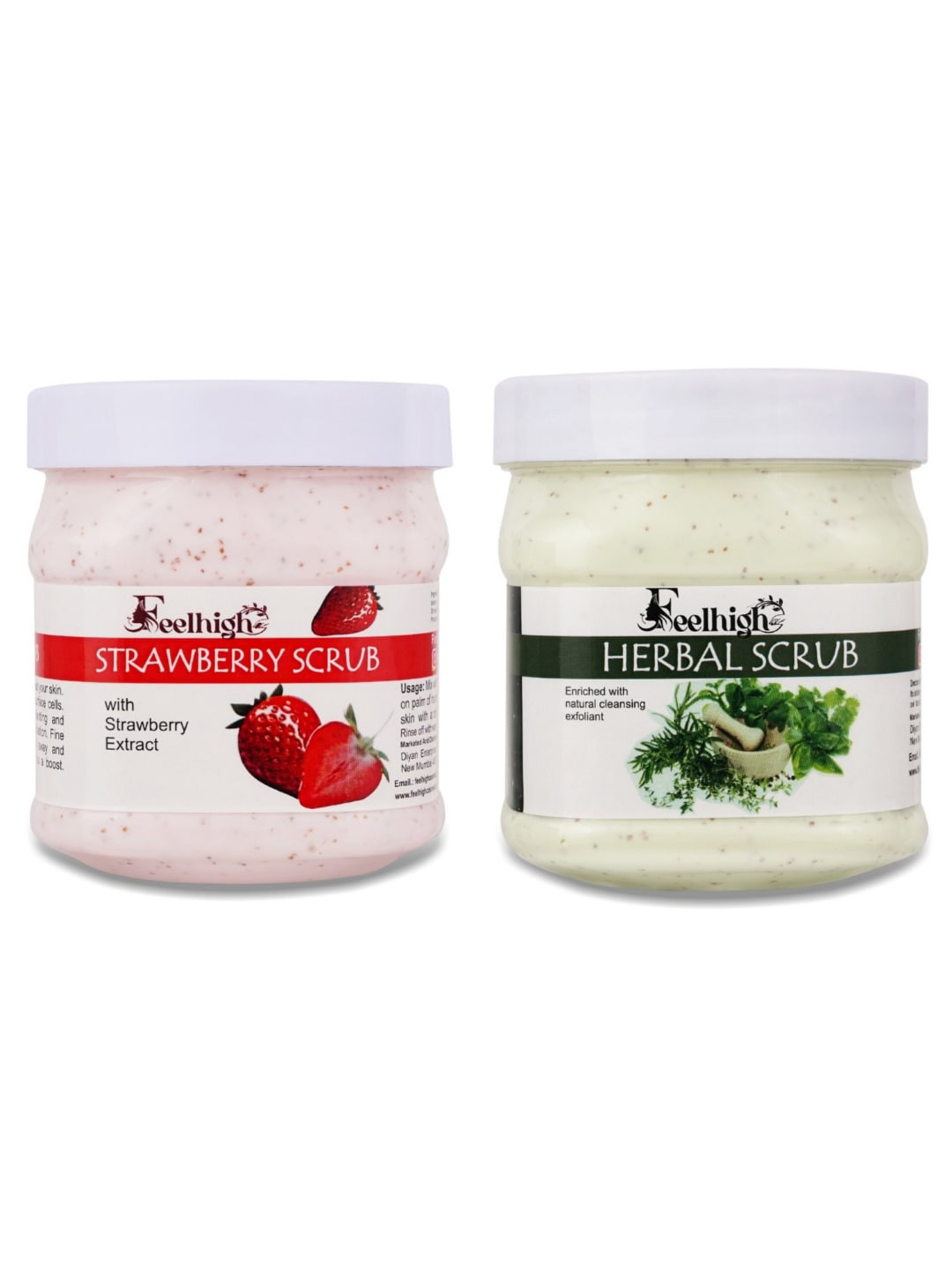 

FEELHIGH Set Of 2 Strawberry Scrub & Herbal Scrub For Face & Body Exfoliators 500 ml Each, Green