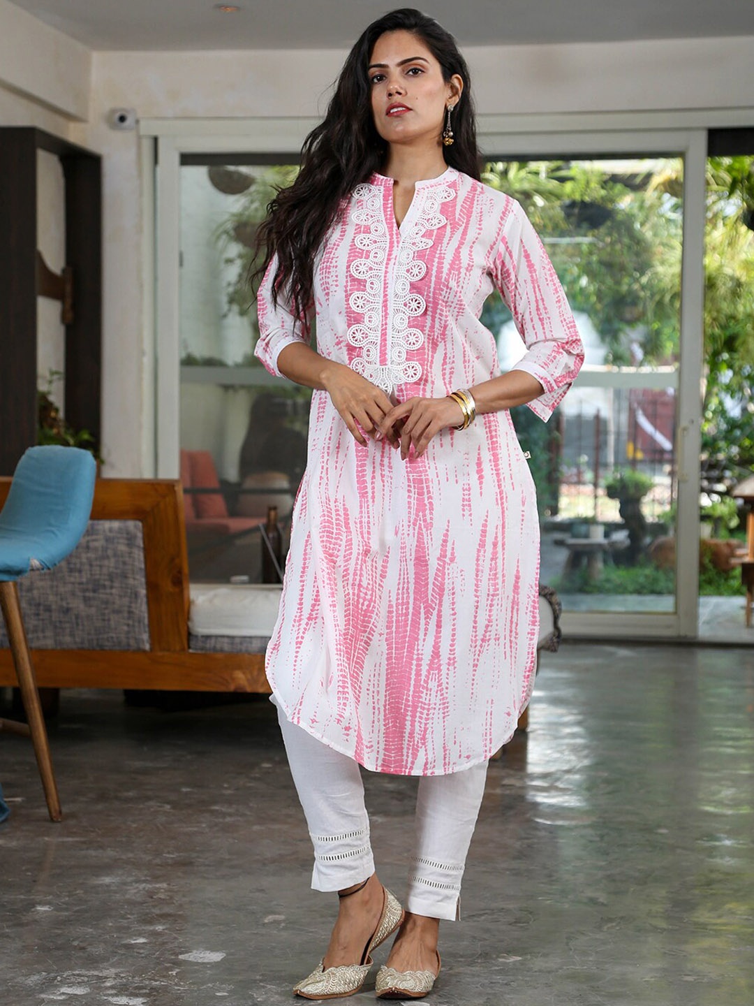 

FABNEST Shibori Dyed Mandarin Collar Pure Cotton Kurta with Pyjamas, Pink