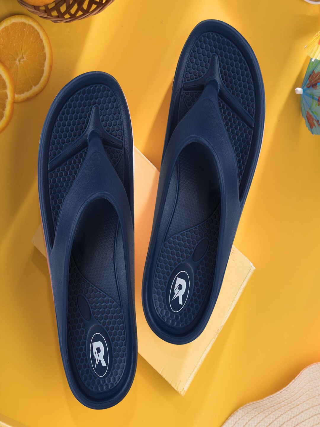 

BEONZA Women Textured Thong Flip-Flops, Navy blue