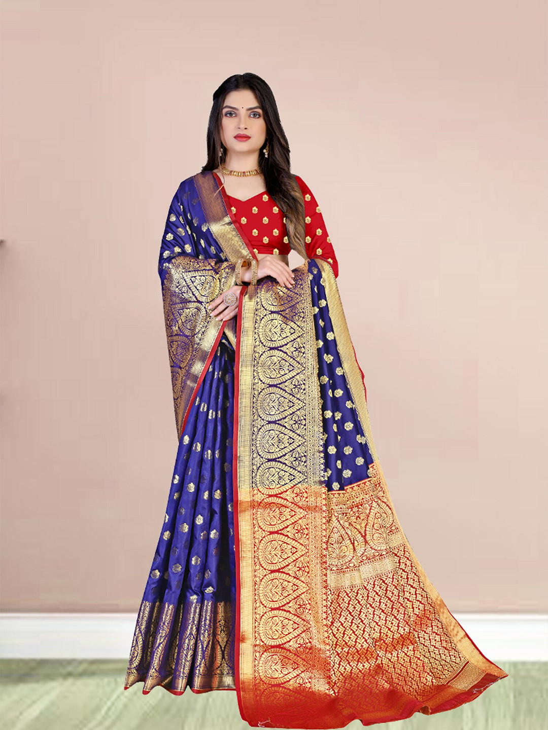 

N N ENTERPRISE Ethnic Motifs Woven Design Zari Kanjeevaram Saree, Blue