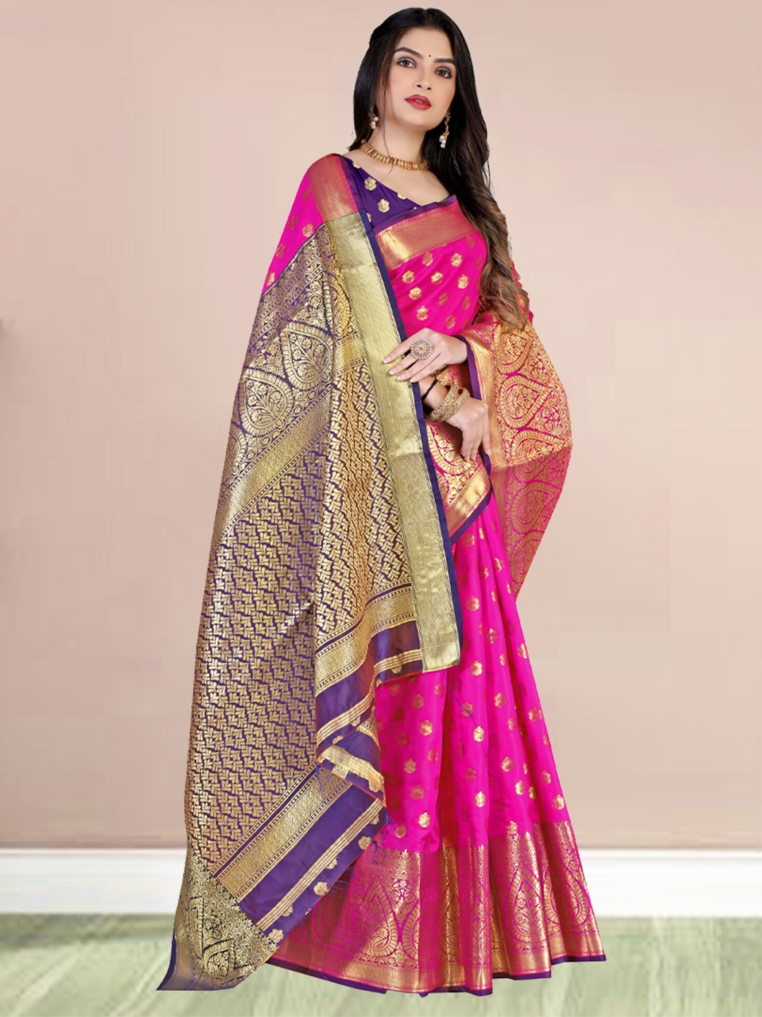 

N N ENTERPRISE Woven Design Zari Kanjeevaram Saree, Pink