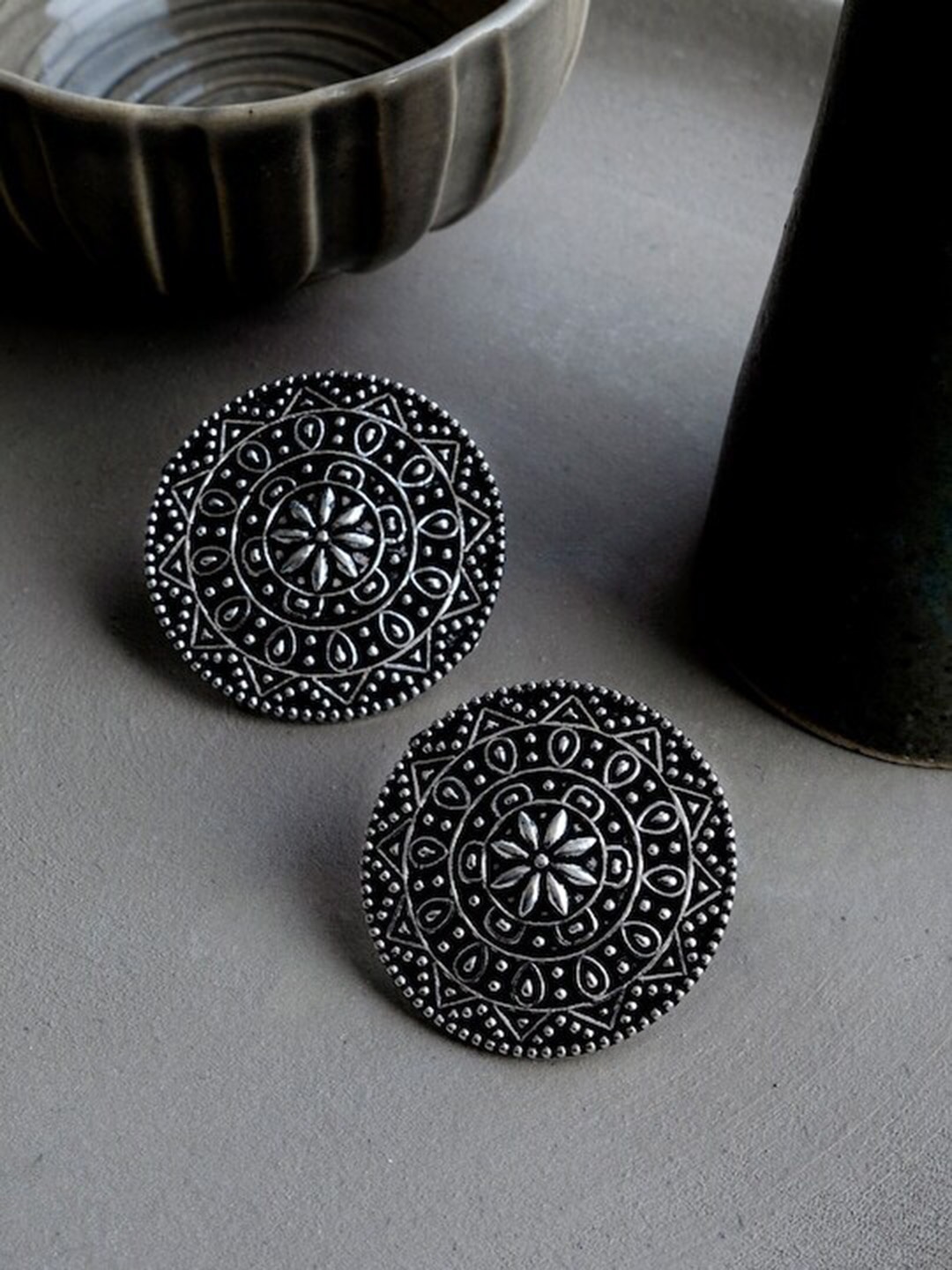 

Infuzze Silver-Plated Circular Studs Earrings