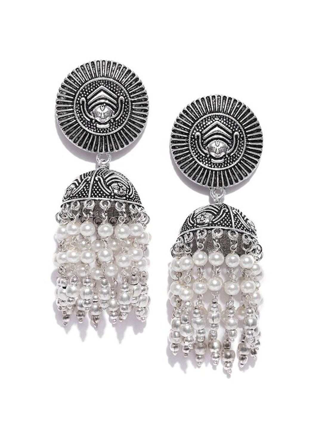 

Infuzze Silver-Plated Dome Shaped Jhumkas Earrings