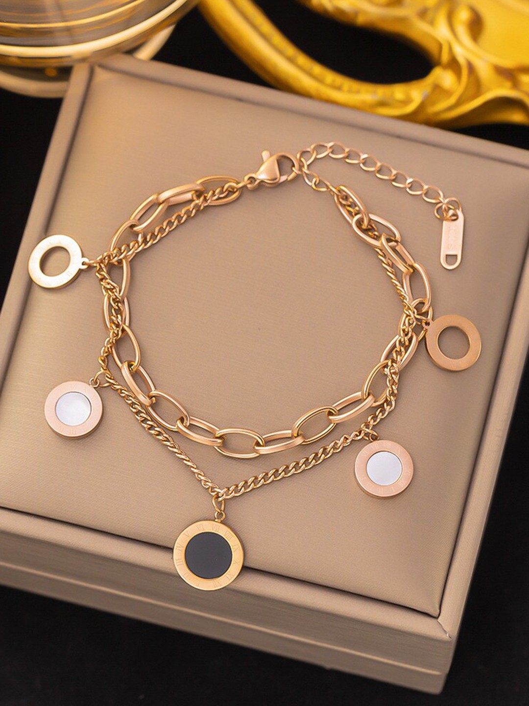 

MYKI Women Cubic Zirconia Rose Gold-Plated Charm Bracelet