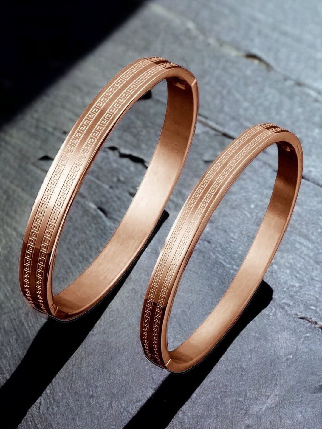 

MYKI Set of 2 Rose Gold-Plated Cubic Zirconia Cuff Couple Bracelets