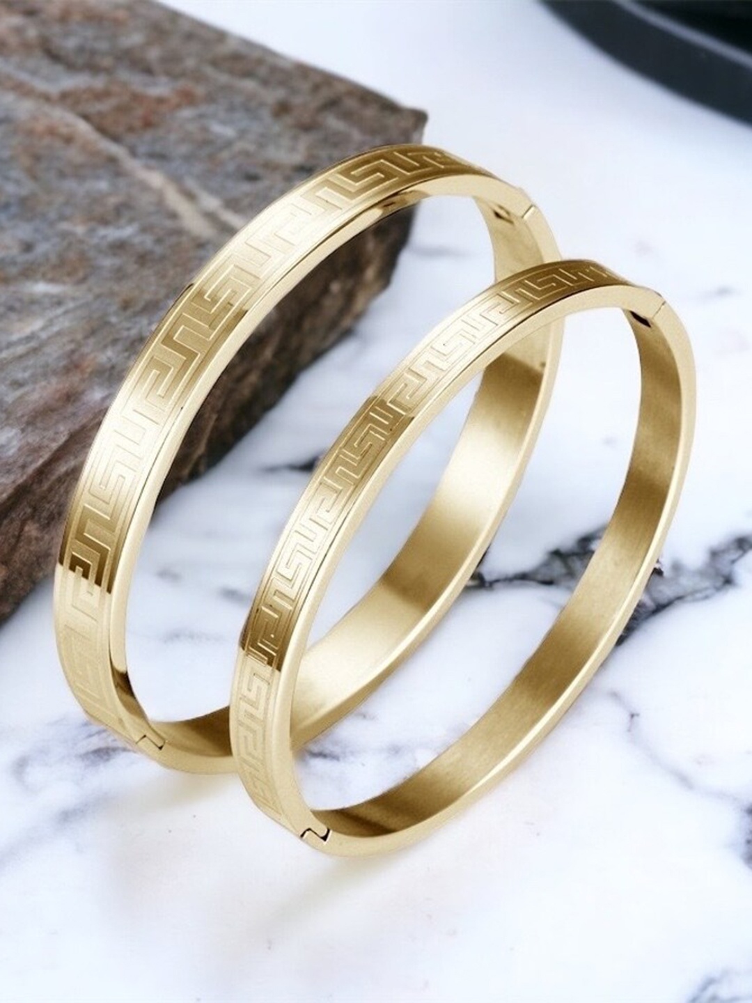 

MYKI Set Of 2 Cubic Zirconia Gold-Plated Stainless Steel Kada Bracelet