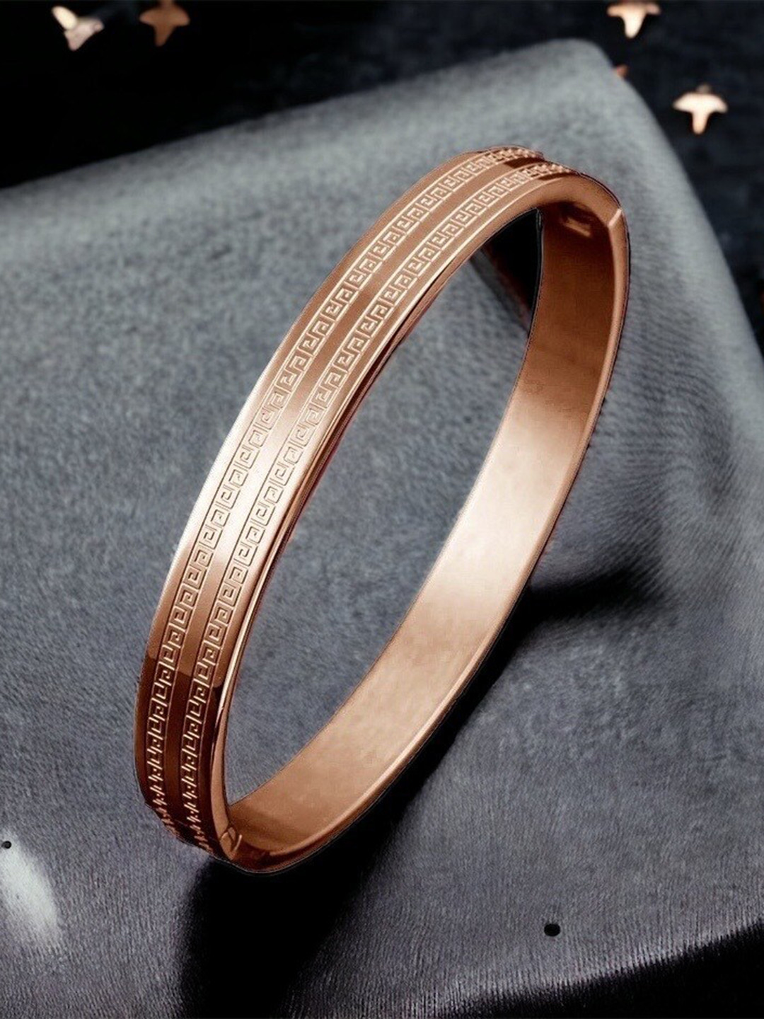 

MYKI Men Cubic Zirconia Rose Gold-Plated Kada Bracelet