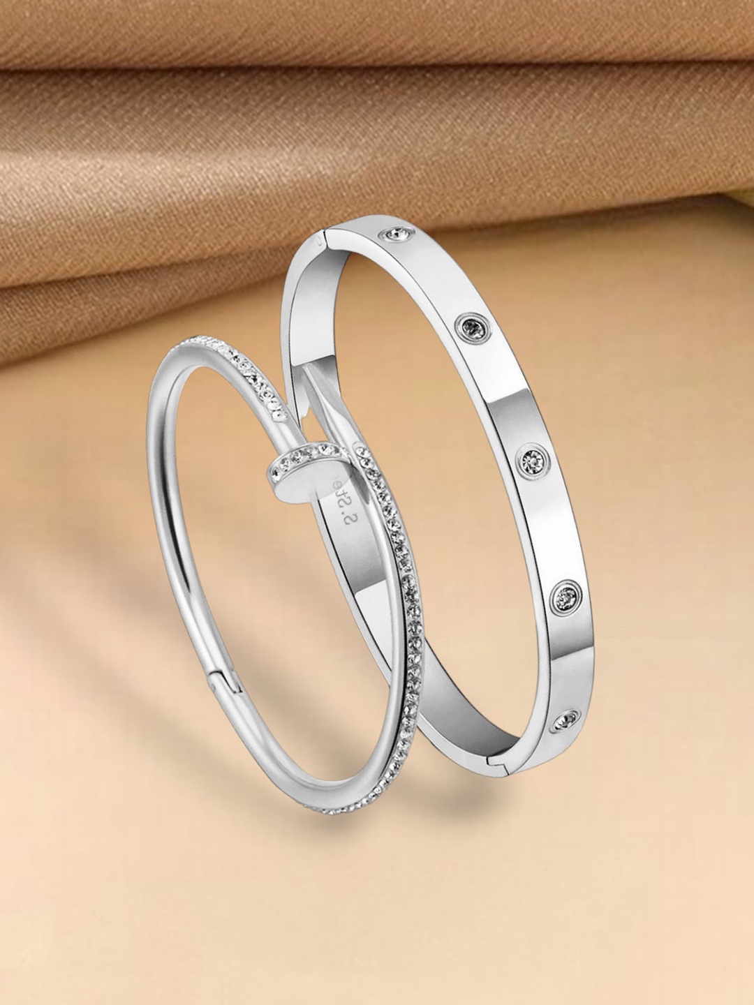 

MYKI Women Pack of 2 Cubic Zirconia Silver-Plated Cuff Bracelet