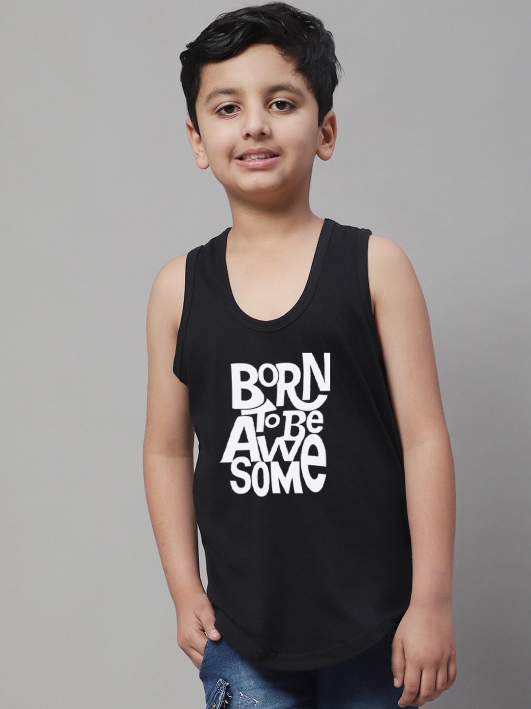 

Friskers Boys Typography Printed Cotton Vest, Black