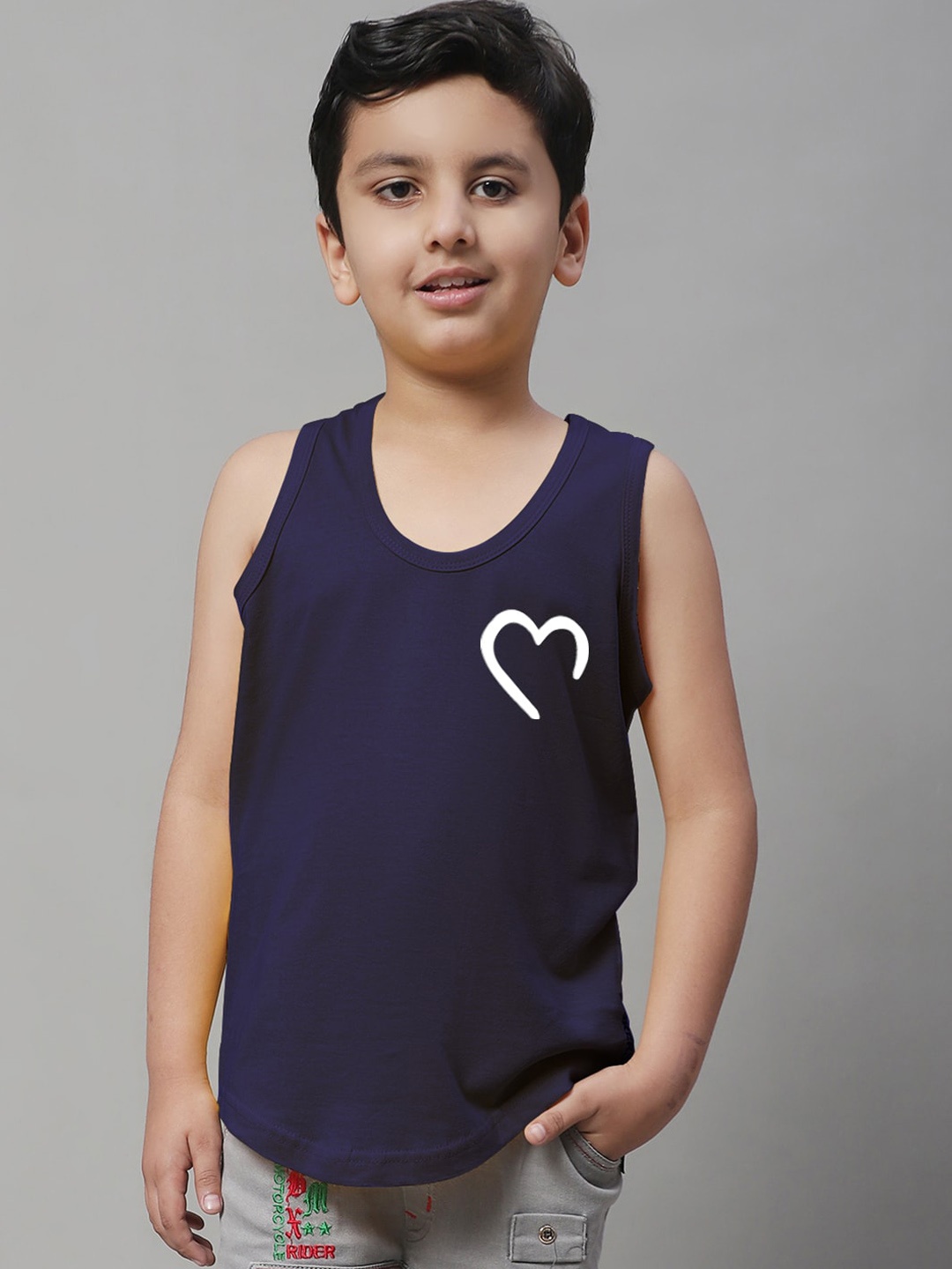 

Friskers Boys Printed Cotton Innerwear Vest, Navy blue