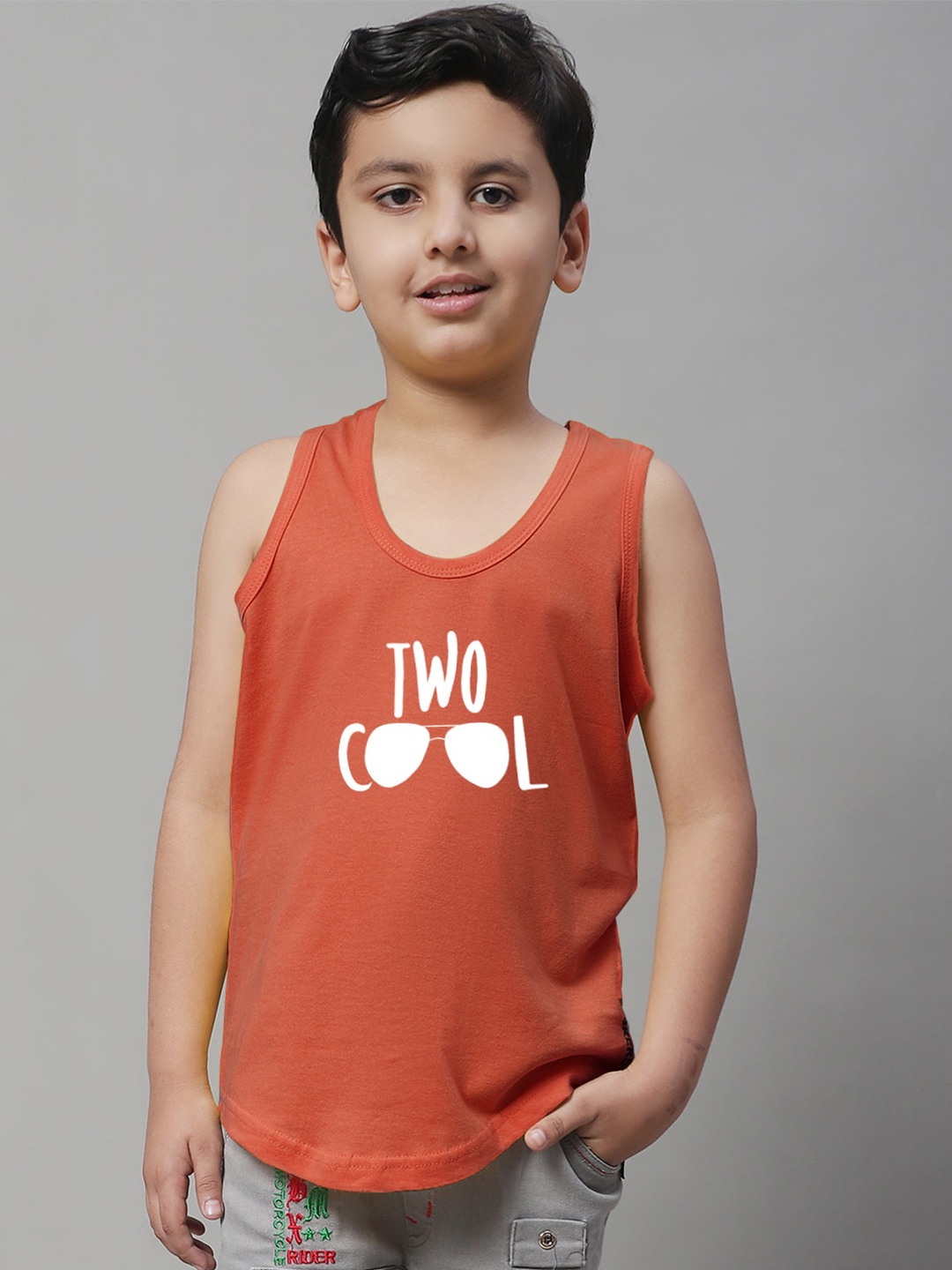 

Friskers Boys Bio wash Printed Pure Cotton Basic Vests, Rust