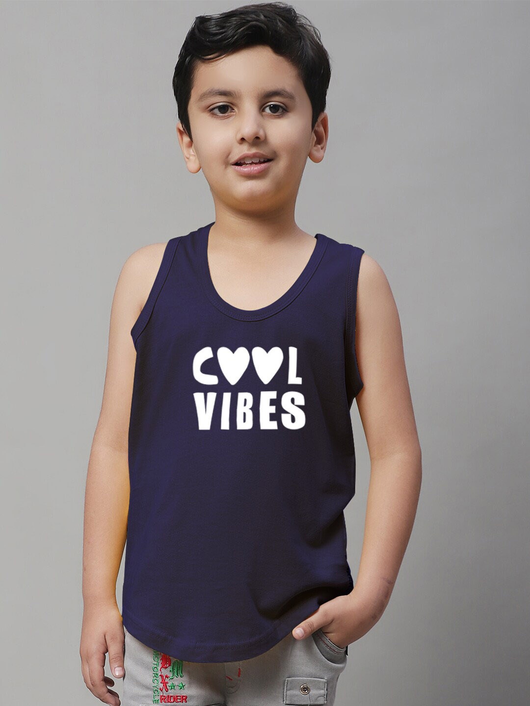 

Friskers Boys Bio wash Printed Pure Cotton Basic Vests, Navy blue