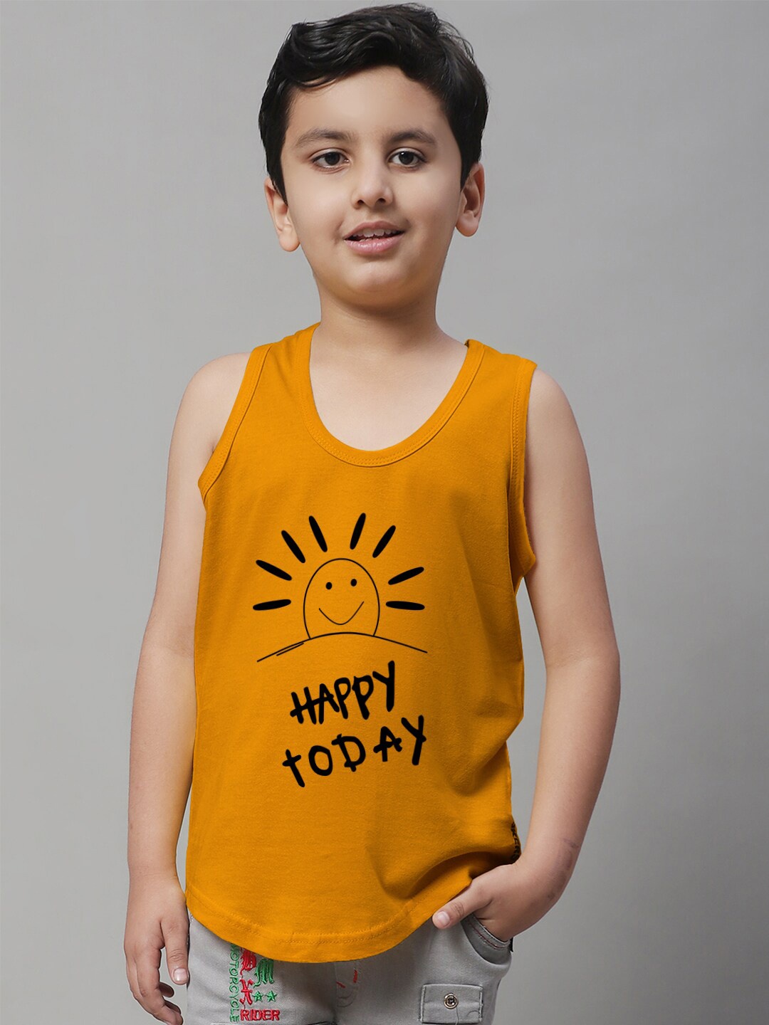 

Friskers Boys Typography Printed Pure Cotton Slim Fit T-shirt, Mustard