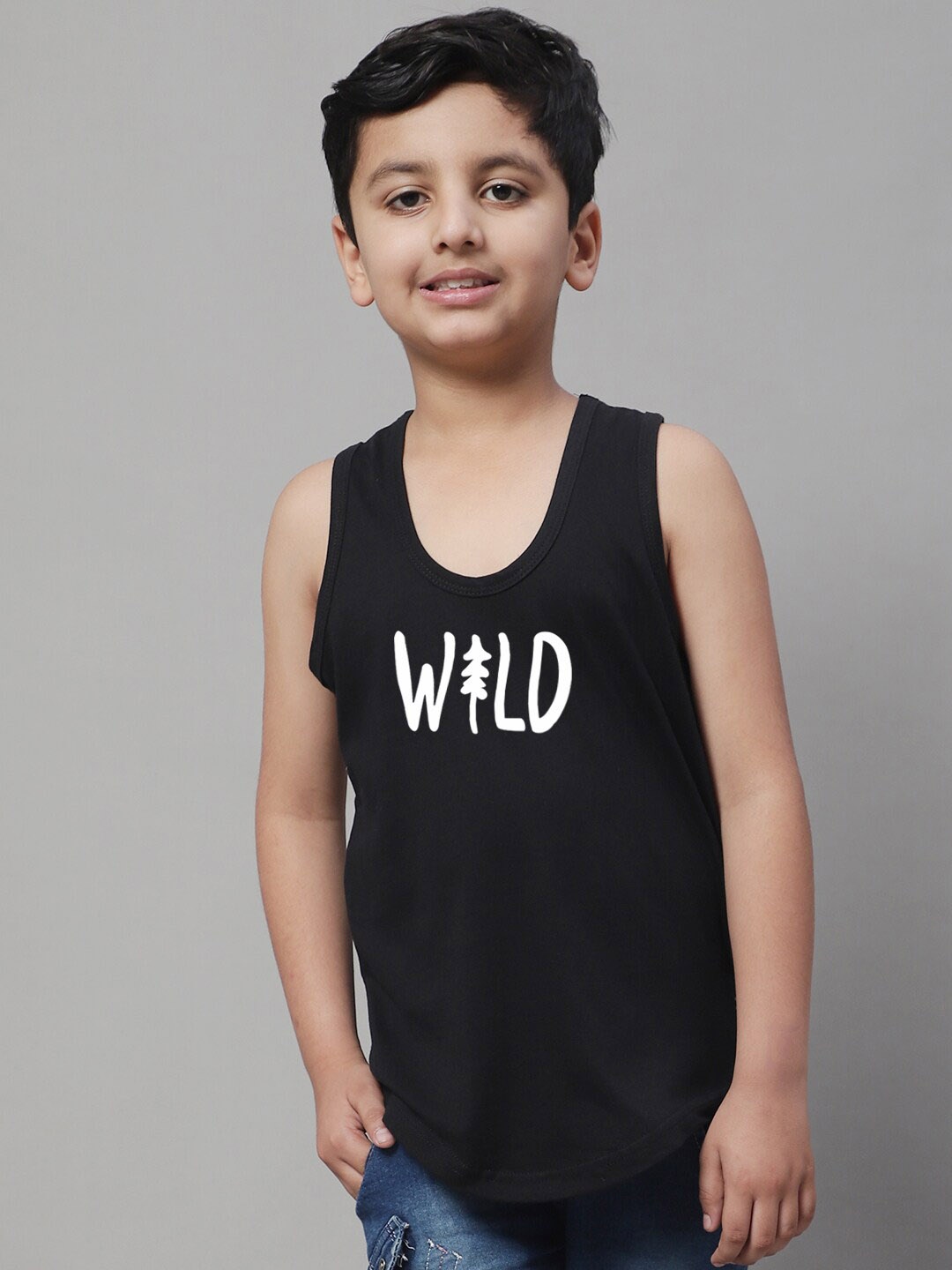 

Friskers Boys Bio wash Printed Pure Cotton Basic Vests, Black