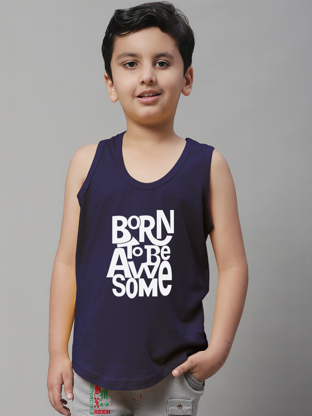 

Friskers Boys Printed Pure Cotton Innerwear Vest, Navy blue