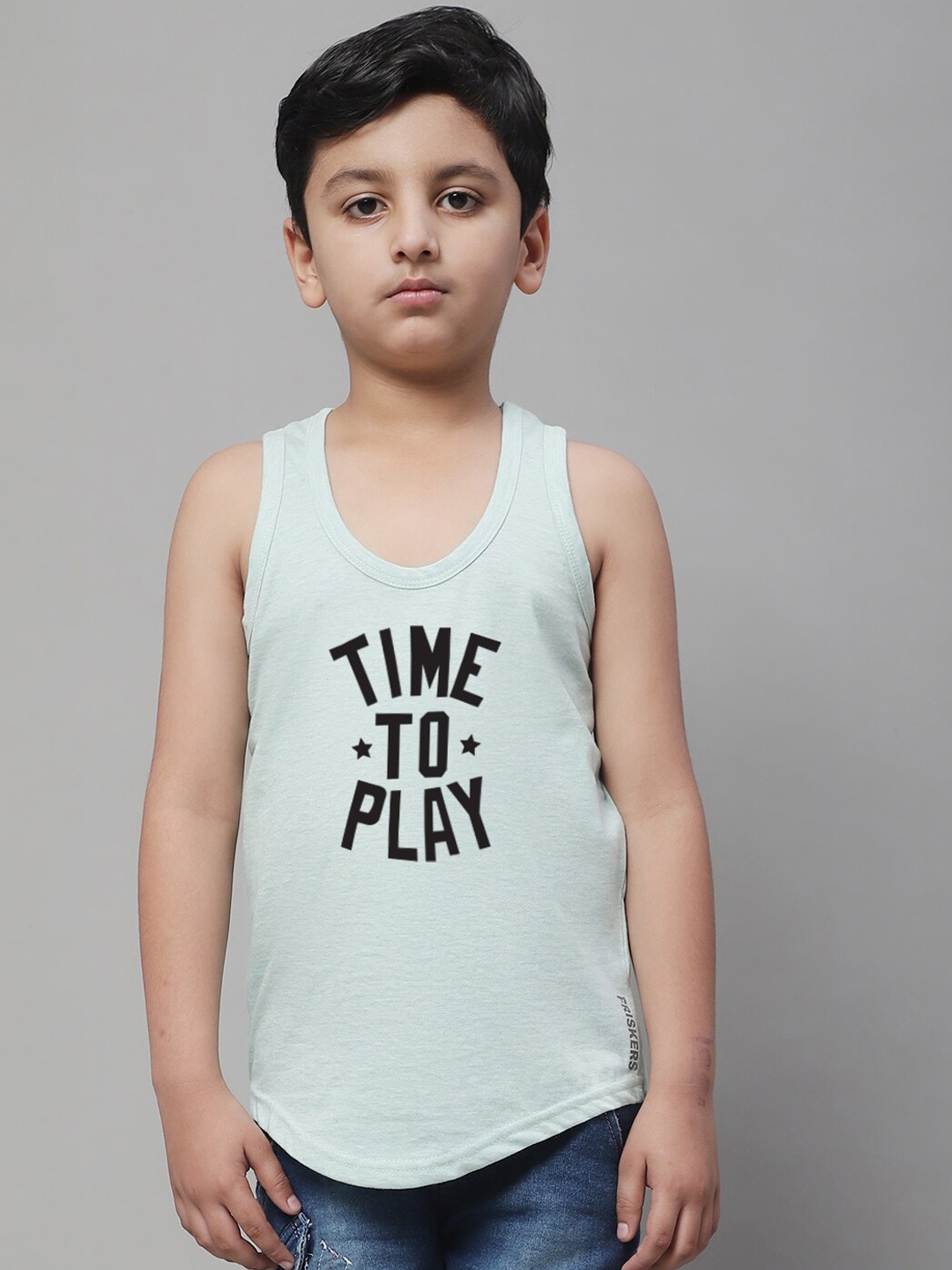 

Friskers Boys Bio wash Printed Pure Cotton Basic Vests, Sea green