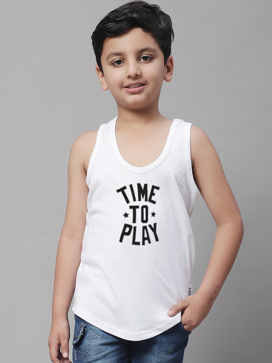 

Friskers Boys Printed Pure Cotton Innerwear Vest, White