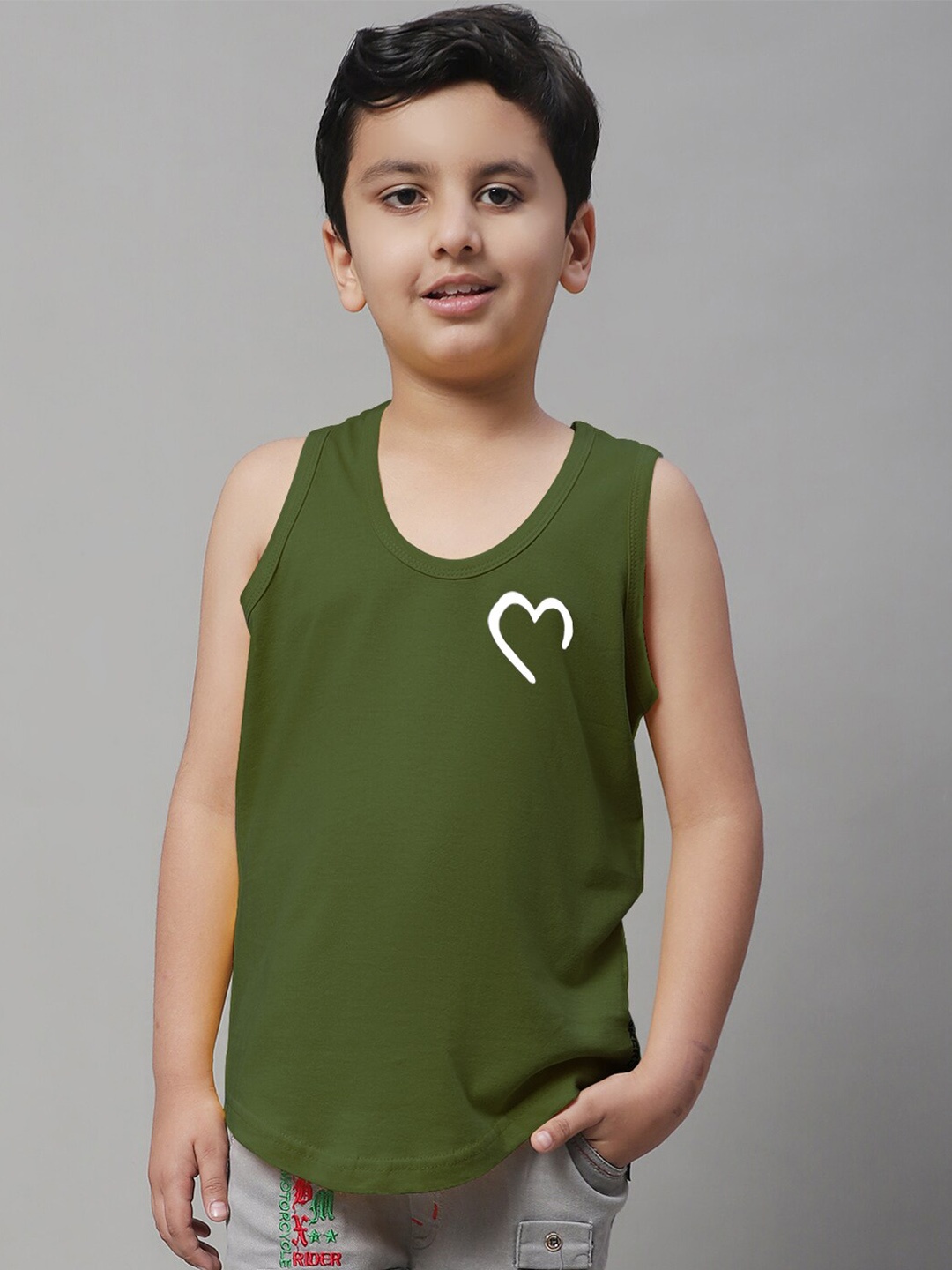 

Friskers Boys Bio wash Printed Pure Cotton Basic Vests, Olive