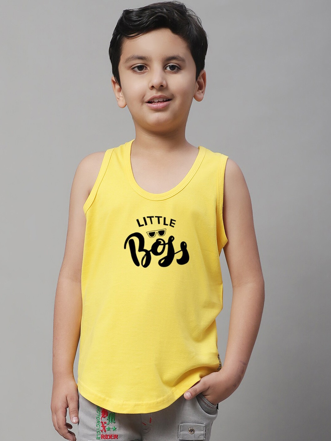 

Friskers Boys Bio wash Little Boss Printed Pure Cotton Basic Vests, Yellow