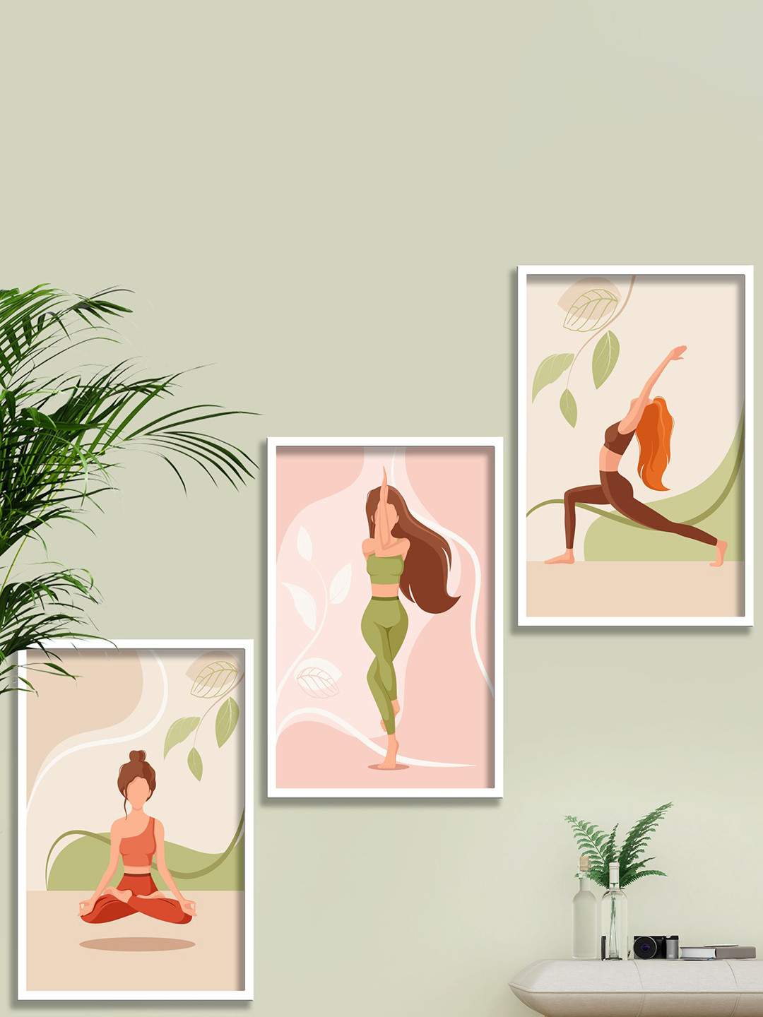 

SAF 3-Pcs Peach & Green Modern Boho Painting Framed Wall Art