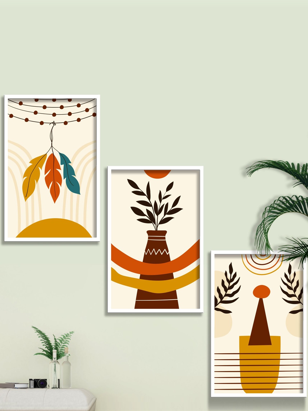 

SAF Beige & Brown 3 Pieces Modern Boho Art Painting Framed Wall Art
