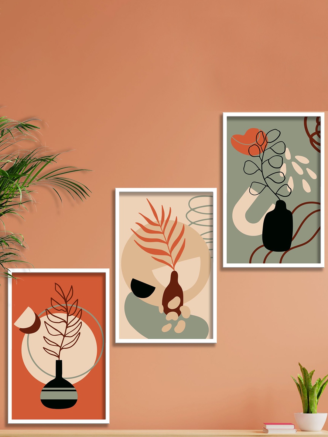 

SAF 3-Pcs Orange & Green Modern Boho Art Painted Wall Art