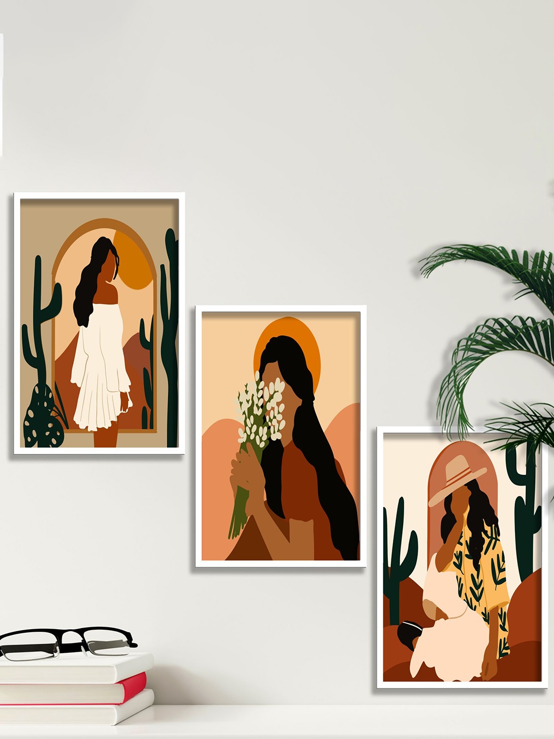 

SAF Brown 3 Pieces Modern Boho Art Painting Framed Wall Art, Black