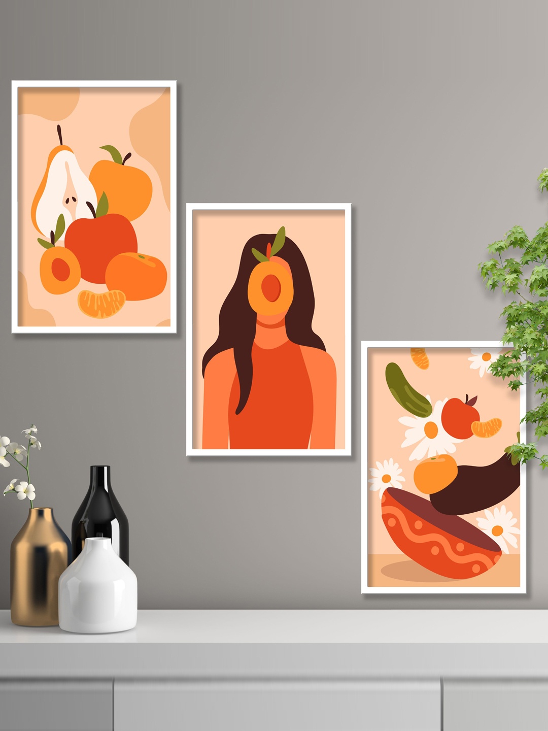 

SAF 3-Pcs Orange & Cream-Colored Modern Boho Art Painting Wall Art