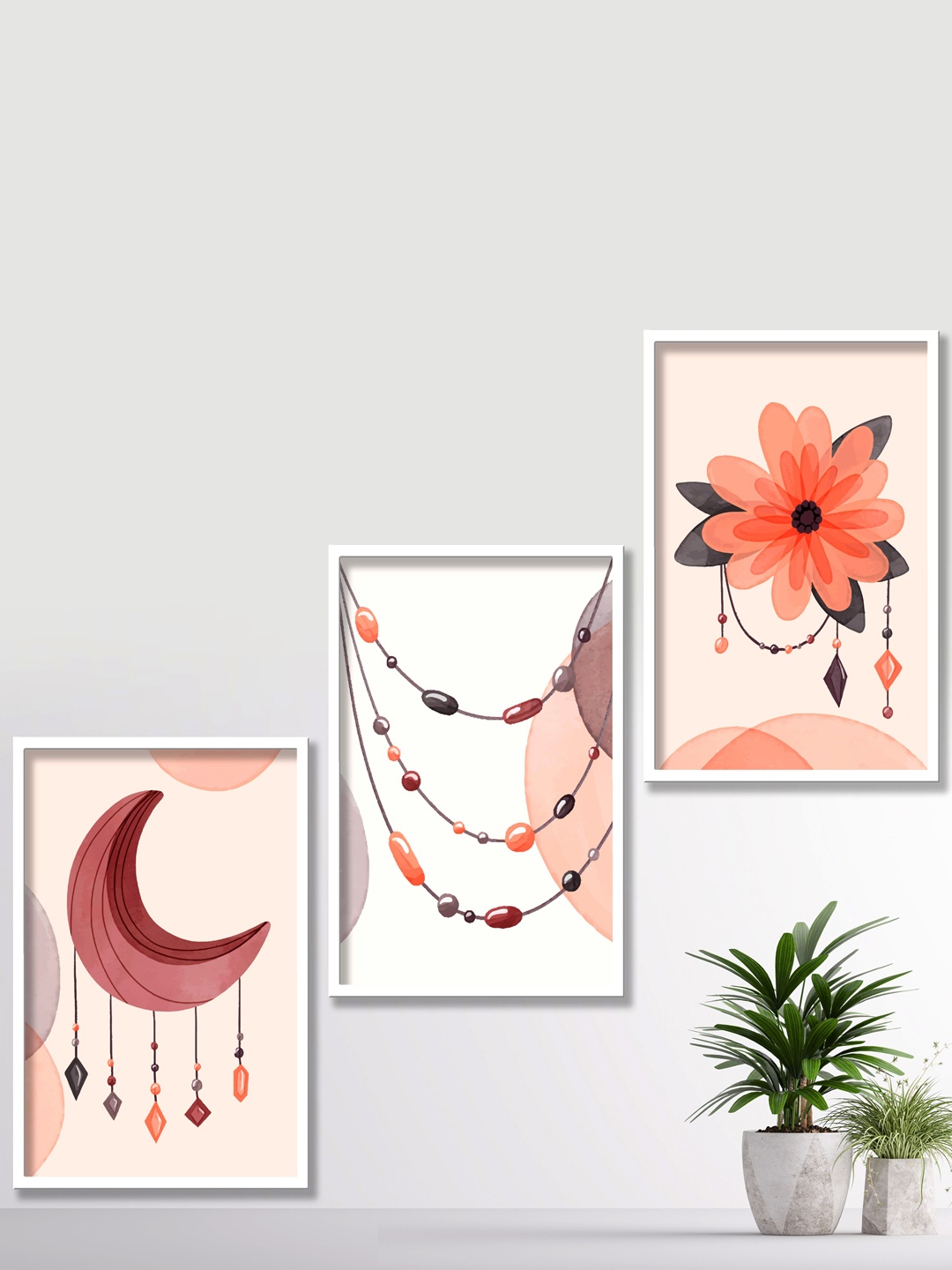 

SAF Pink & White 3 Pieces Printed Framed Wall Art