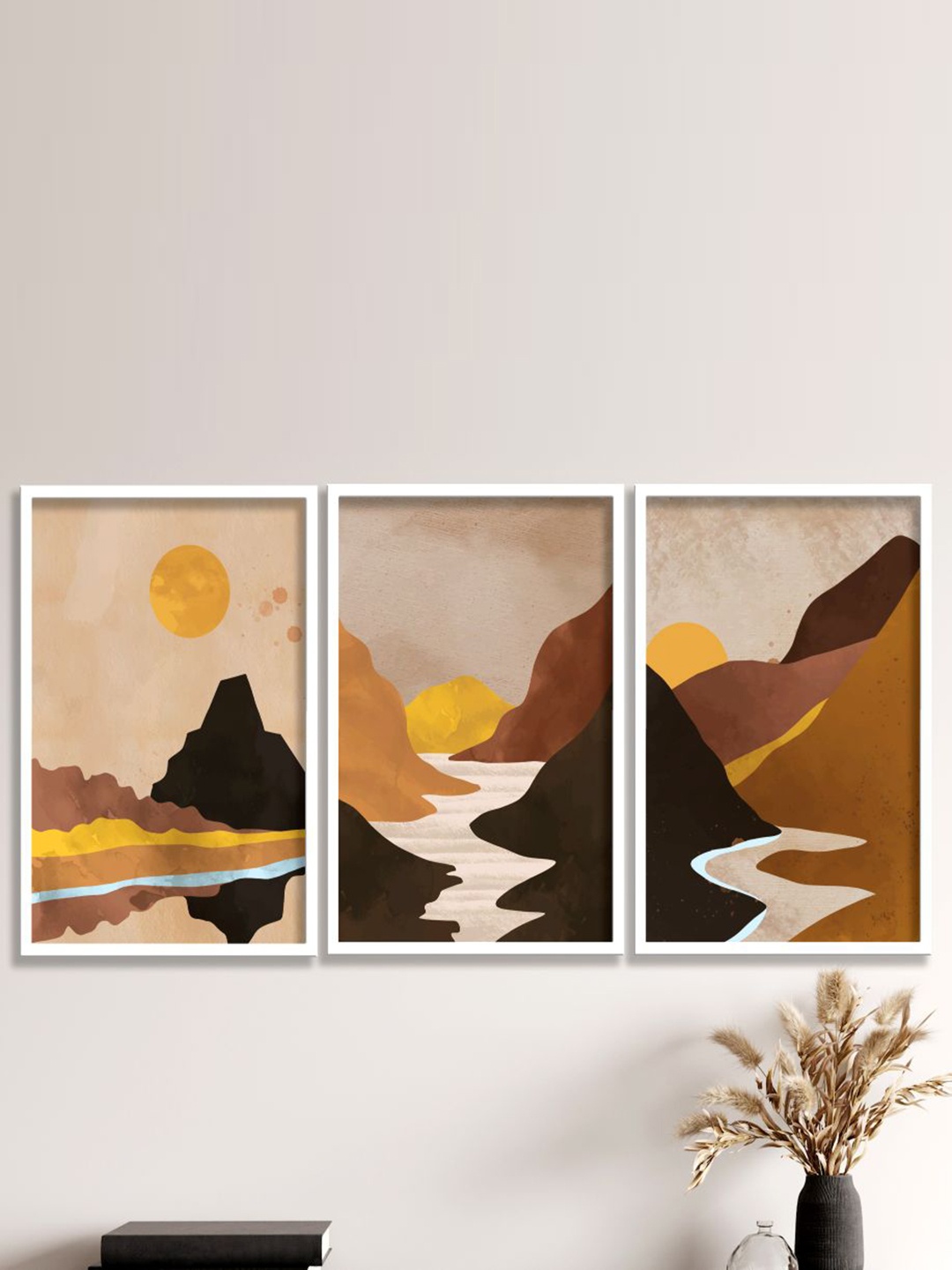 

SAF 3 Pcs Brown & Black Modern Boho Painting Framed Wall Art