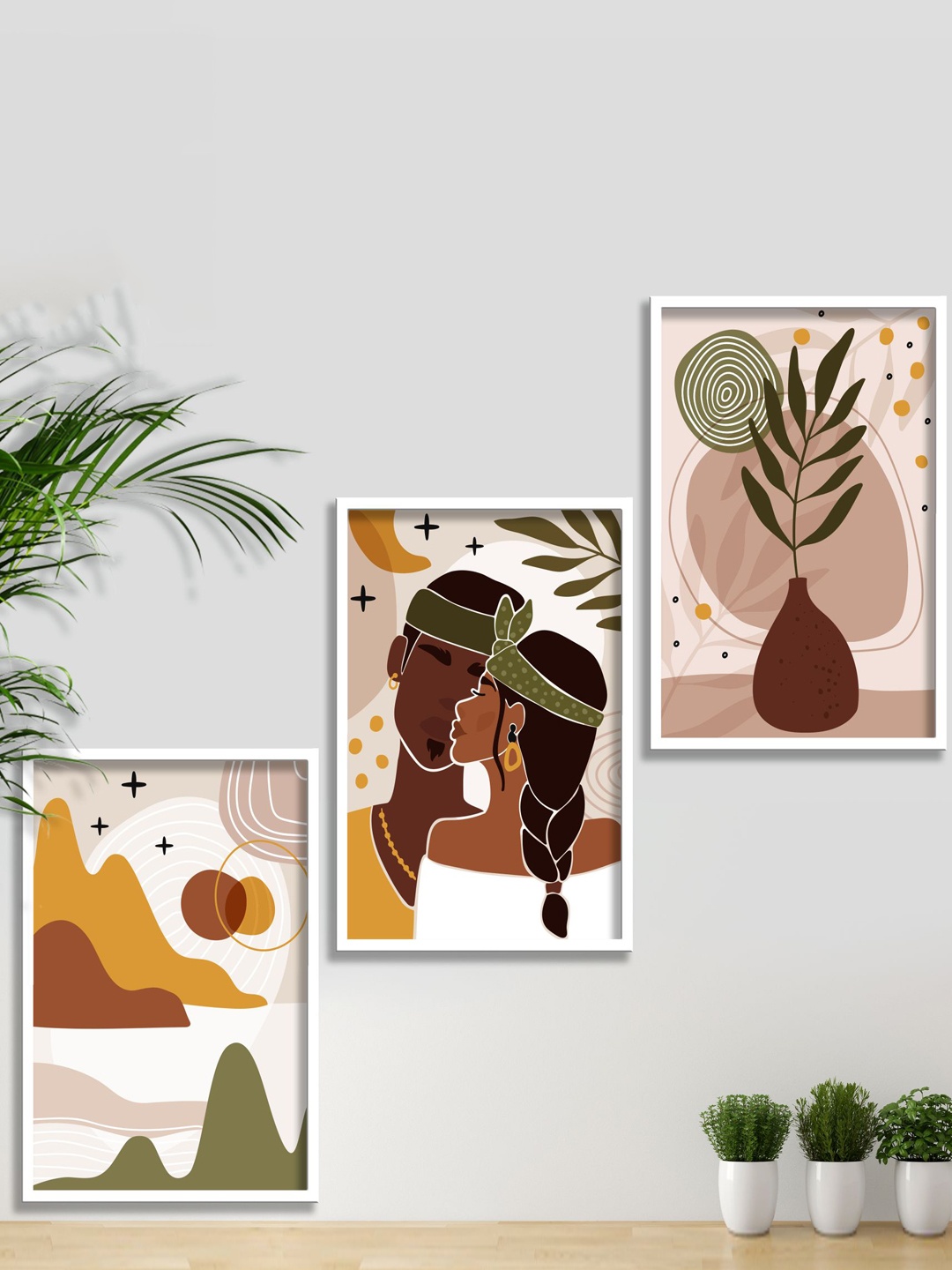 

SAF 3 Pieces White Modern Boho Painting Wall Arts