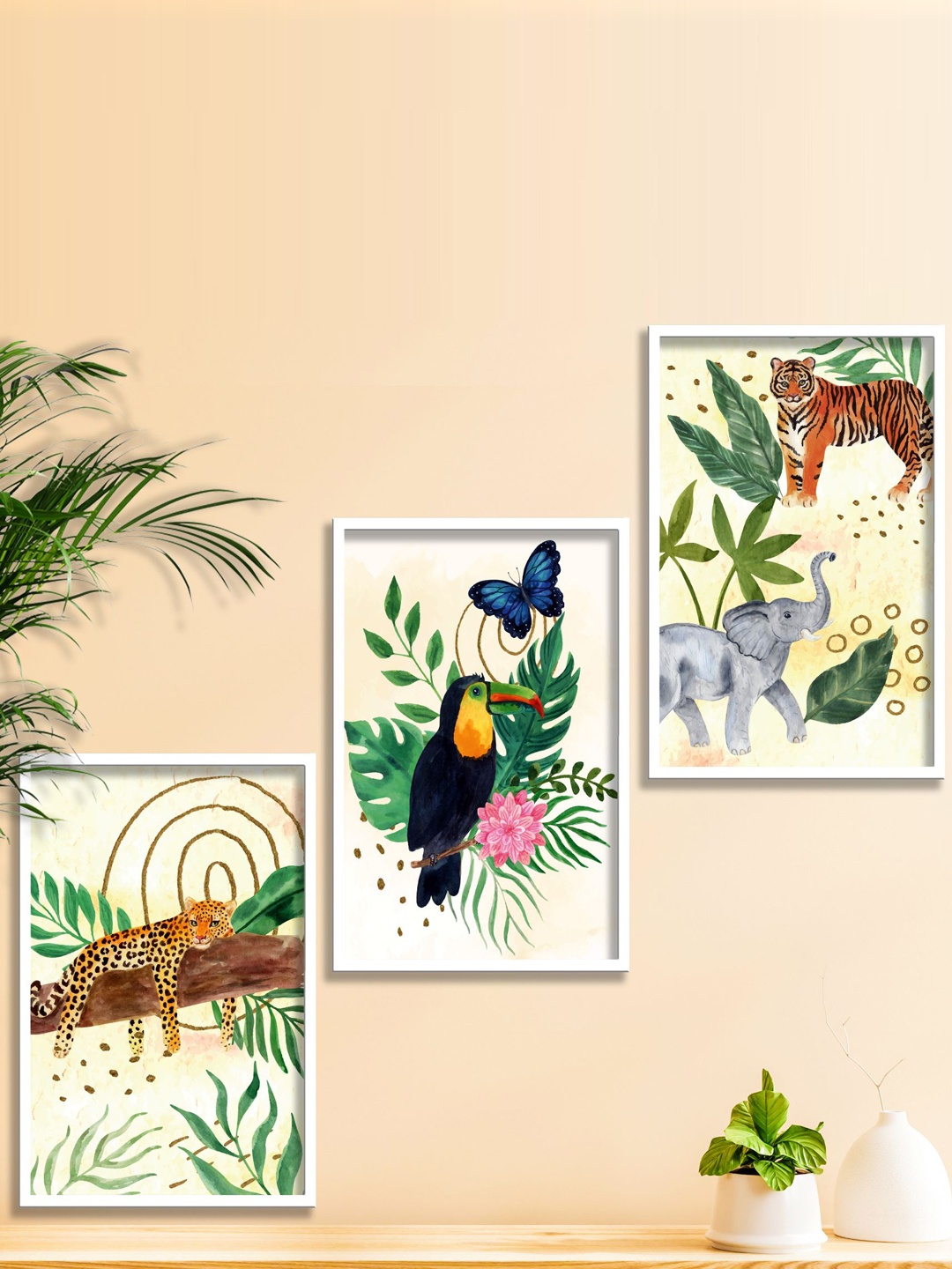 

SAF 3-Pcs White & Green Modern Boho Art Painting Wall Art