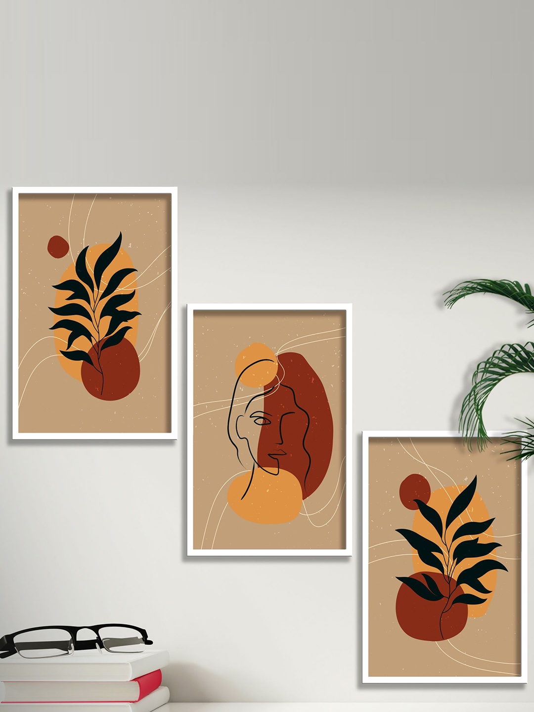 

SAF 3 Pieces Brown & Beige Modern Boho Painting Wall Arts, Multi