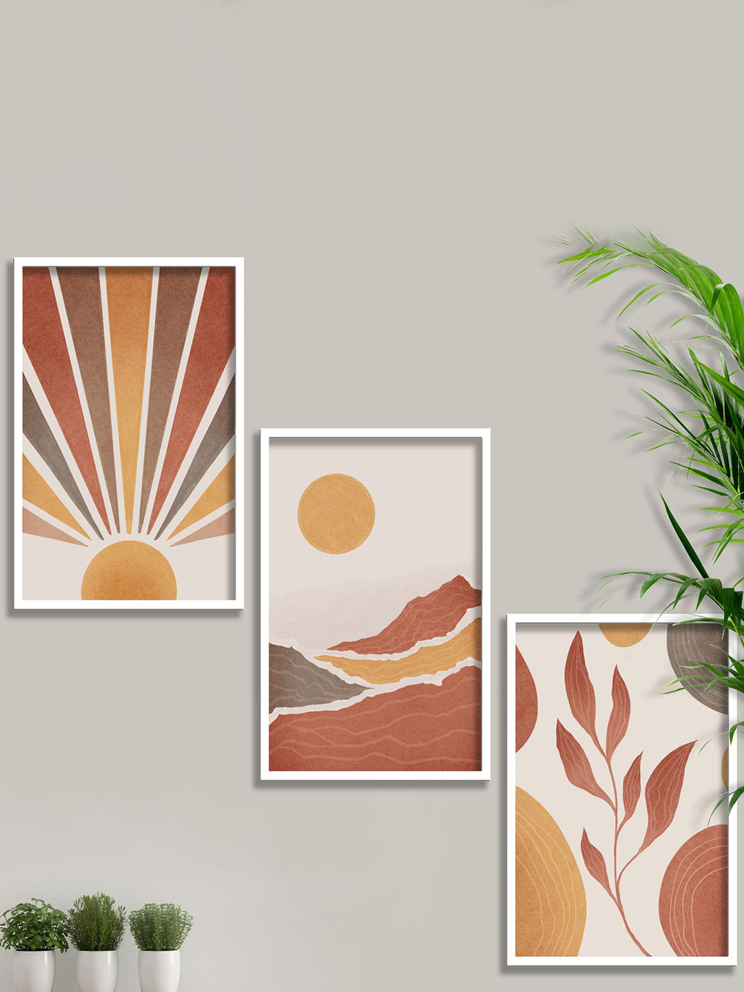 

SAF Beige & Brown 3 Pieces Boho Art Painting Framed Wall Art