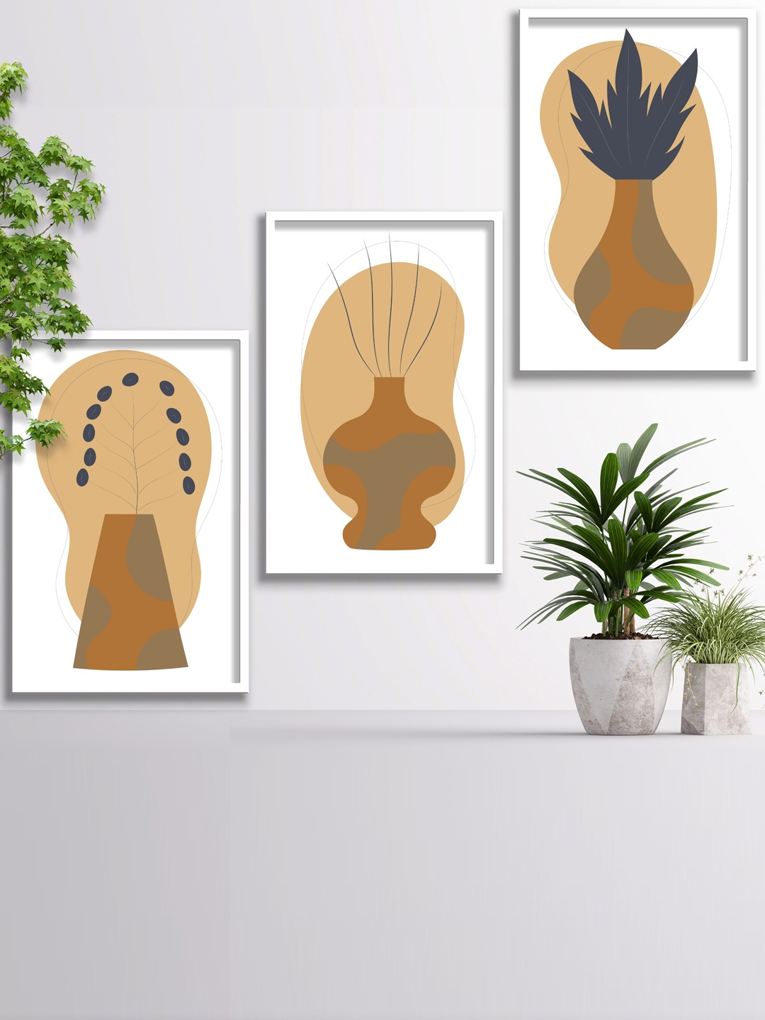 

SAF 3-Pcs Brown & White Modern Boho Painting Framed Wall Art