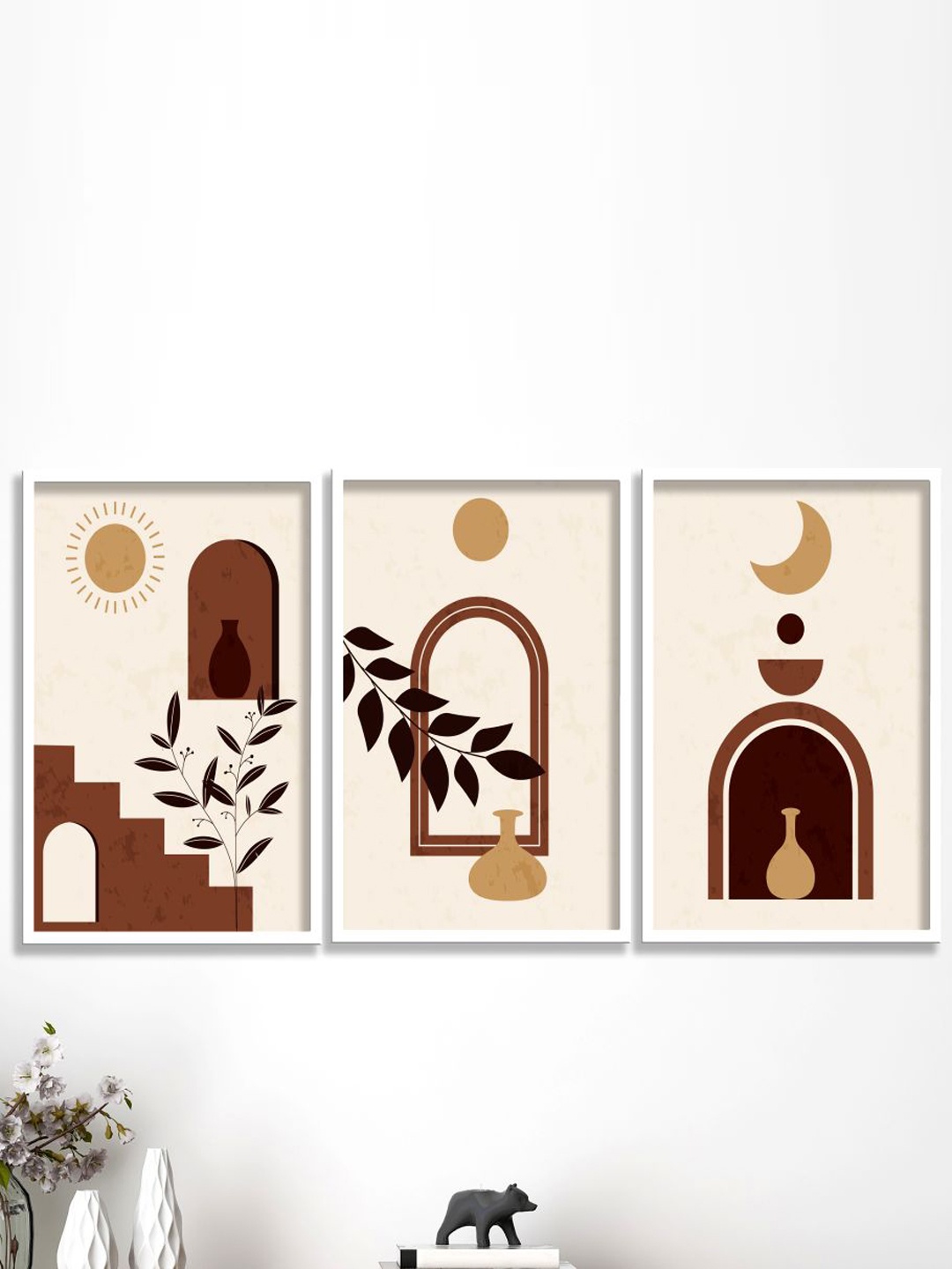 

SAF Brown & Cream 3-Pieces Modern Boho Art Printed Framed Wall Art
