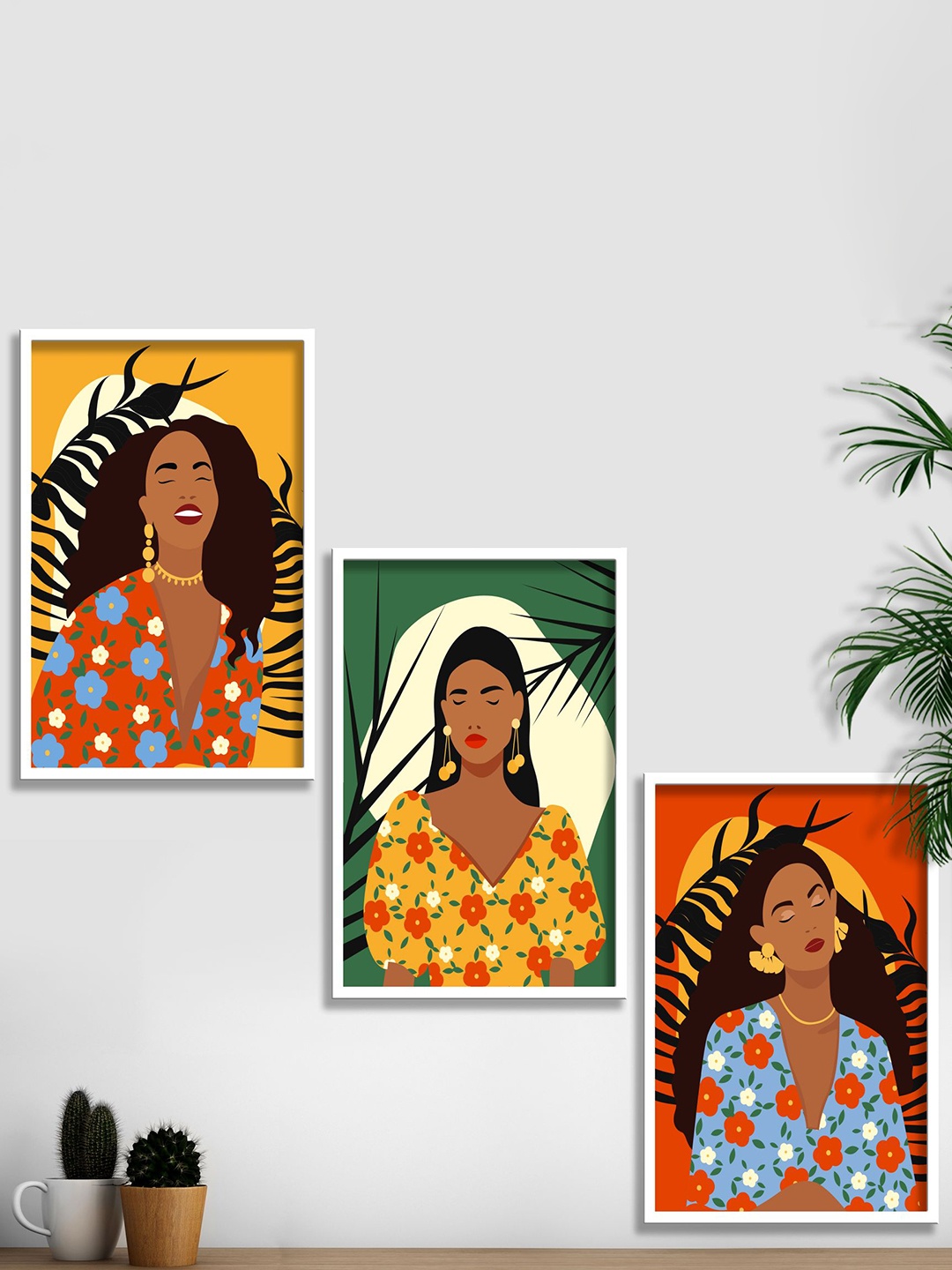 

SAF 3 Pieces Mustard & Red Modern Boho Painting Wall Arts
