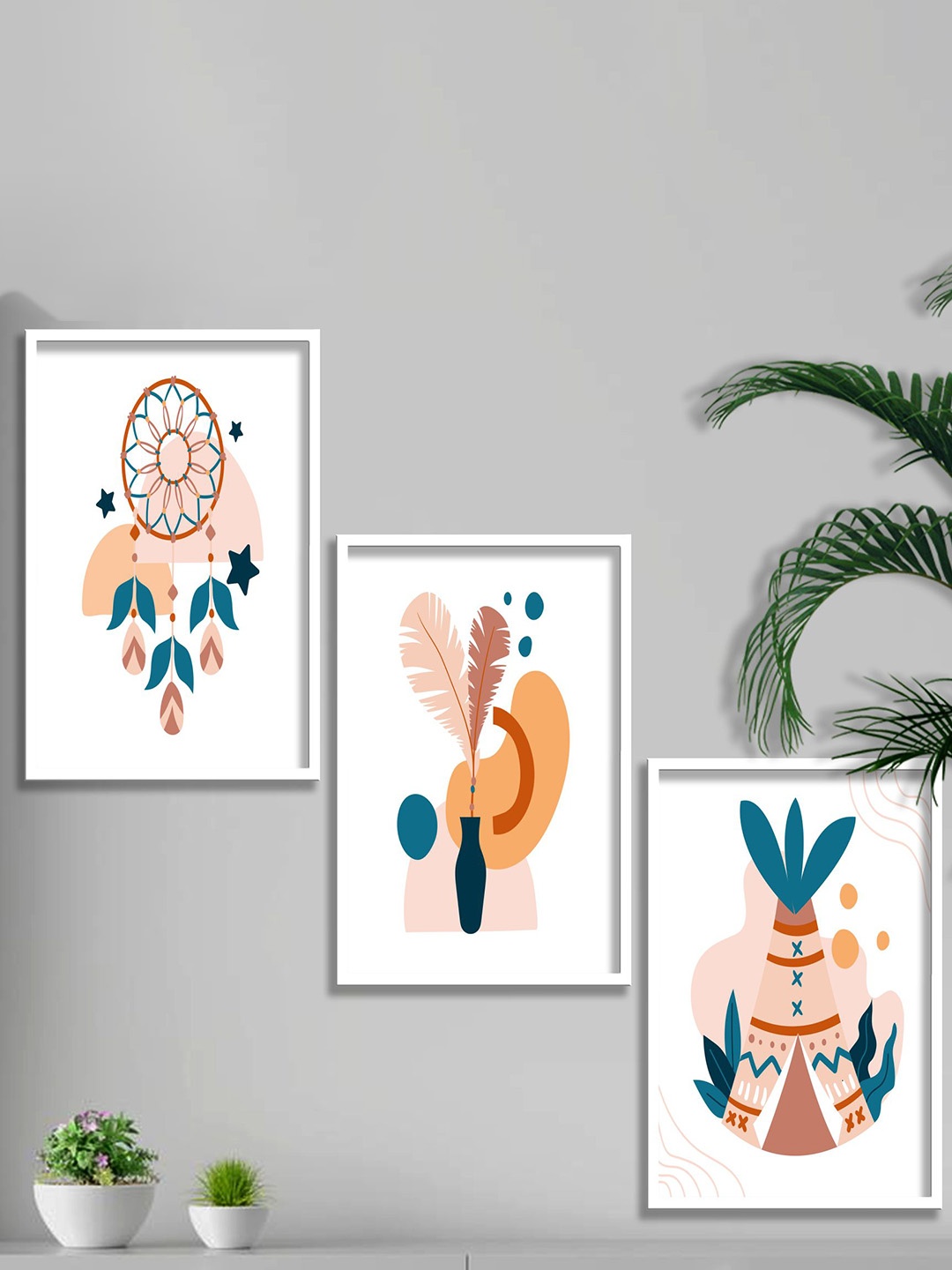 

SAF 3 Pieces White & Pink Modern Boho Painting Wall Arts