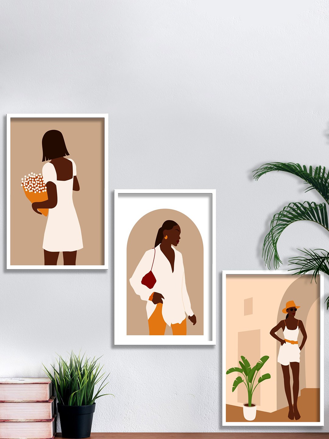 

SAF Brown & White 3 Pieces Modern Boho Art Painting Framed Wall Art