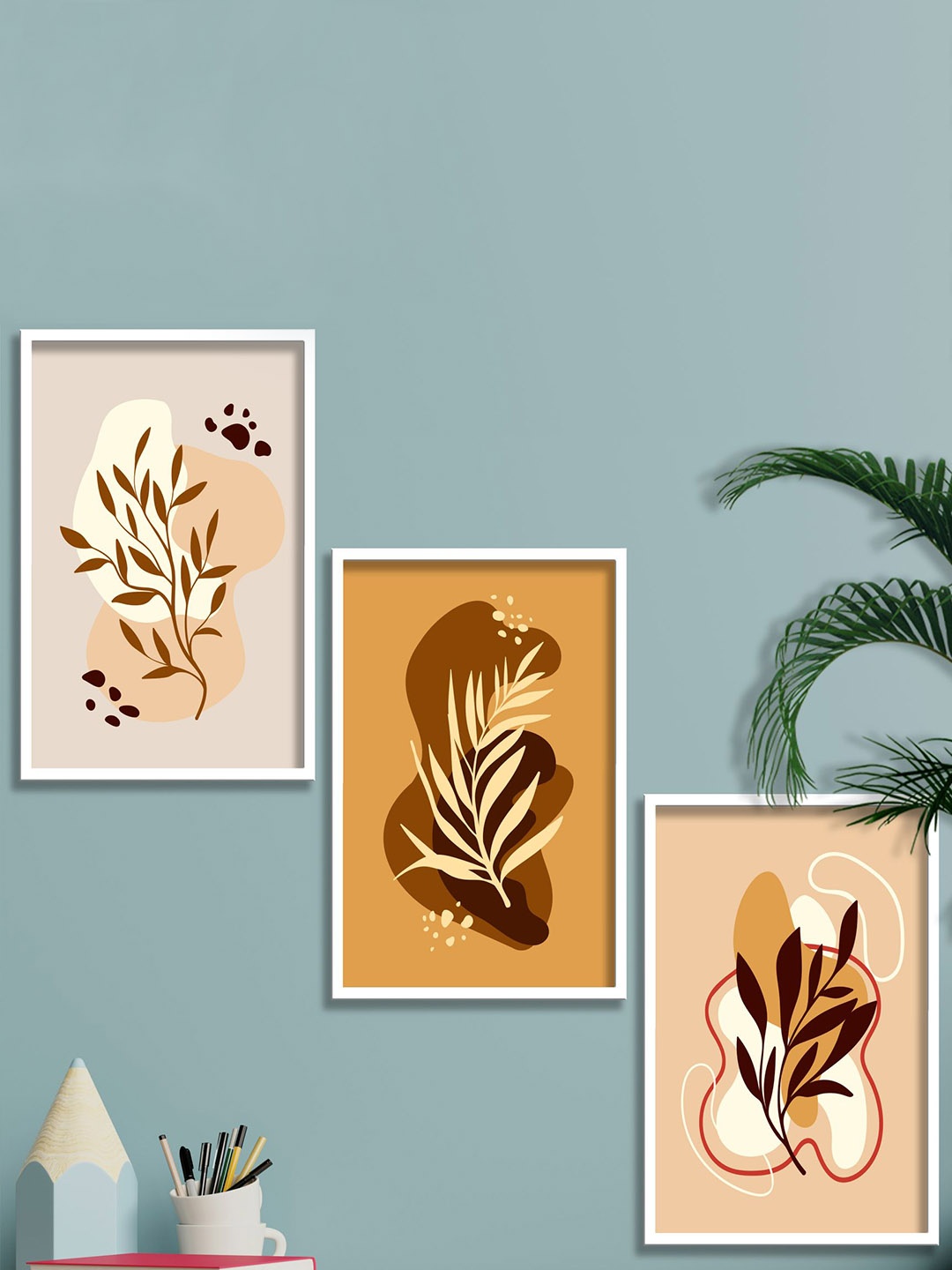 

SAF Yellow & White 3 Pieces Modern Boho Painting Wall Art