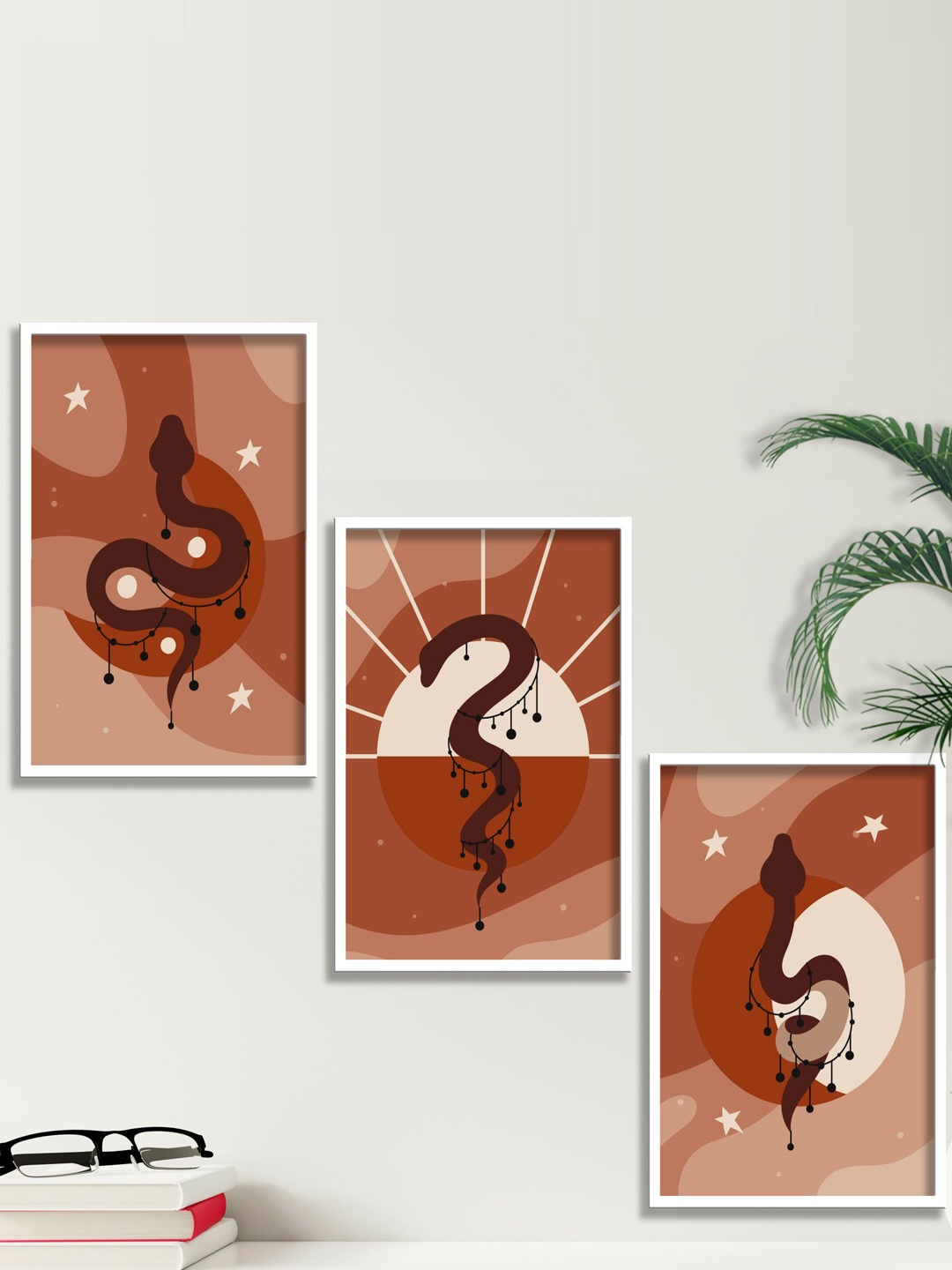 

SAF Brown & Beige 3 Pieces Modern Boho Art Painting Framed Wall Art