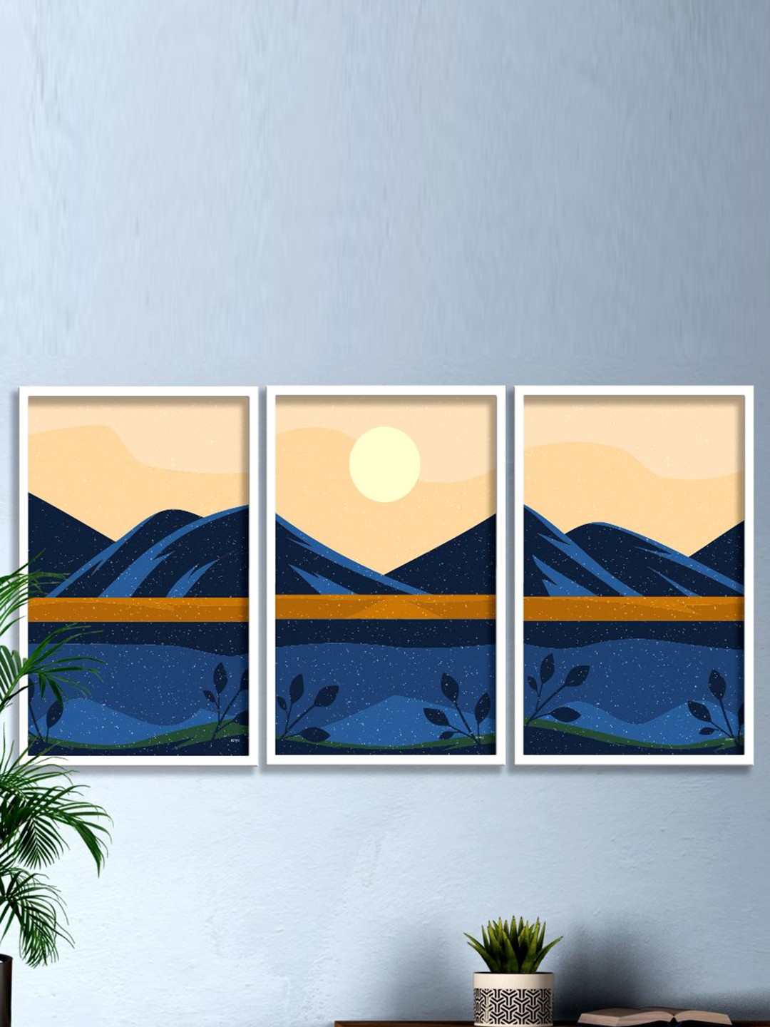 

SAF Blue & Orange 3 Pieces Printed Boho Wall Art
