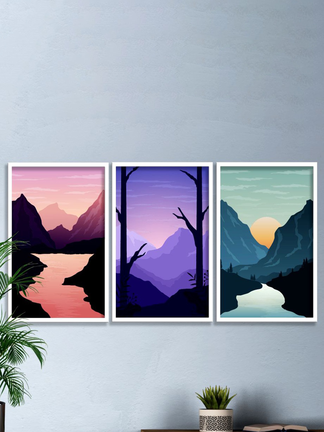 

SAF Pink & Purple 3 Pieces Modern Boho Art Painting Framed Wall Art