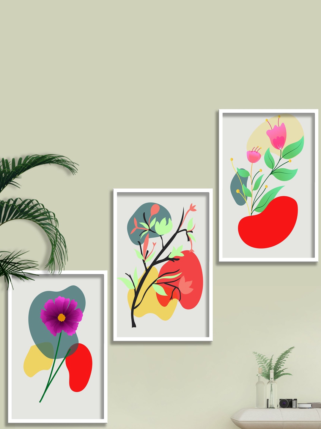 

SAF Grey & Red 3 Pieces Modern Boho Art Painting Framed Wall Art
