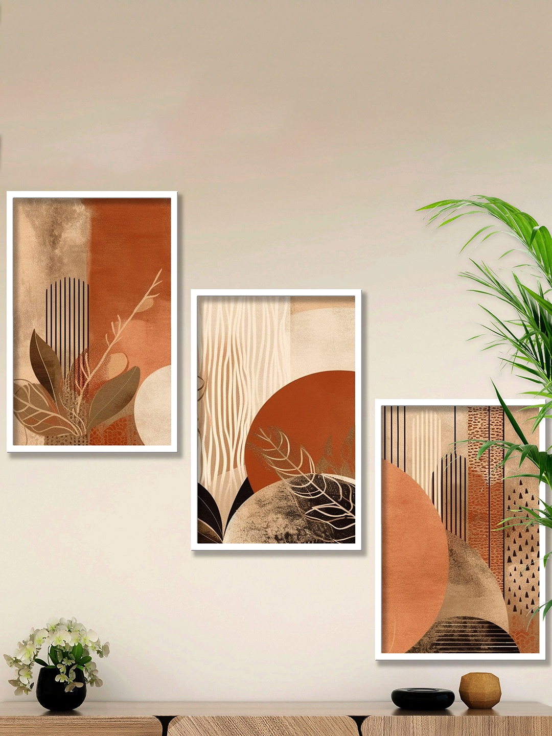 

SAF Beige & Brown 3-Pieces Modern Boho Art Printed Framed Wall Art