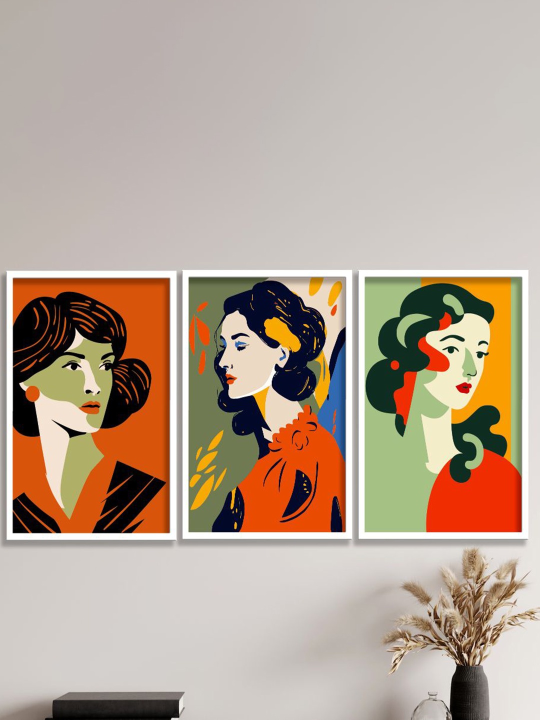 

SAF 3-Pcs Orange & Green Modern Boho Painting Framed Wall Art