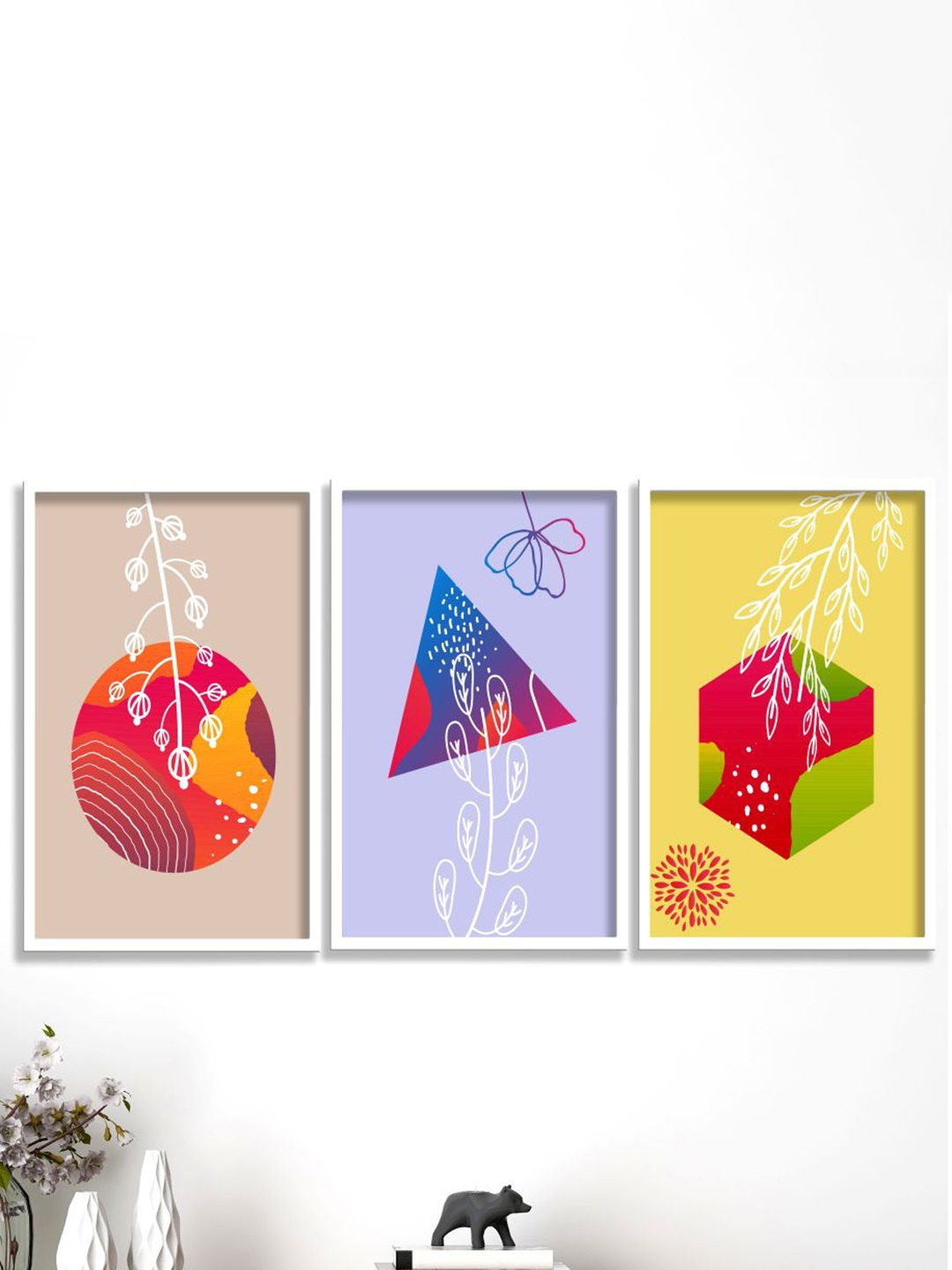 

SAF Blue & Green 3-Pieces Modern Boho Art Printed Framed Wall Art, Yellow