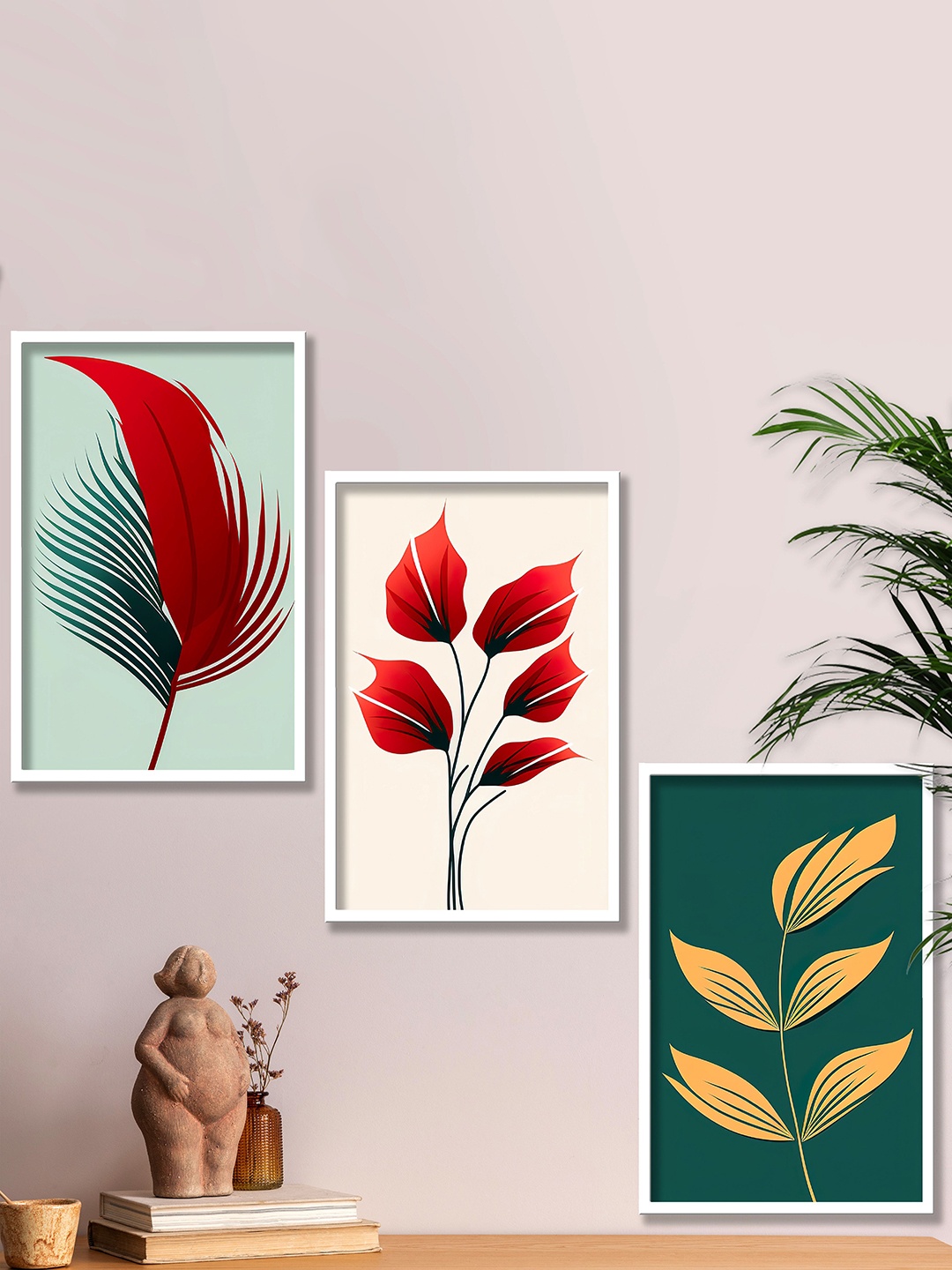 

SAF Red & Green 3 Pieces Modern Boho Art Painting Framed Wall Art